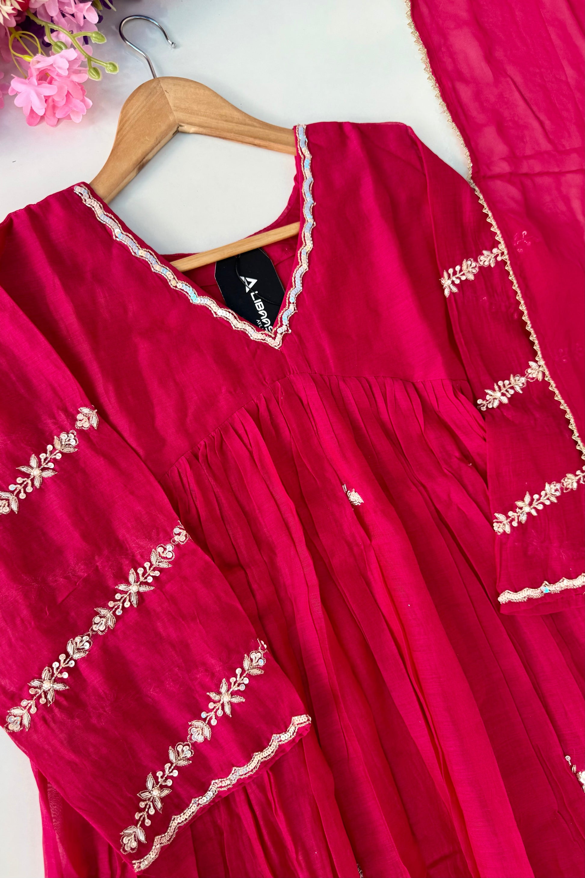 ❤️Princess – Premium Pink Mul Chanderi A Line Kurta Set
