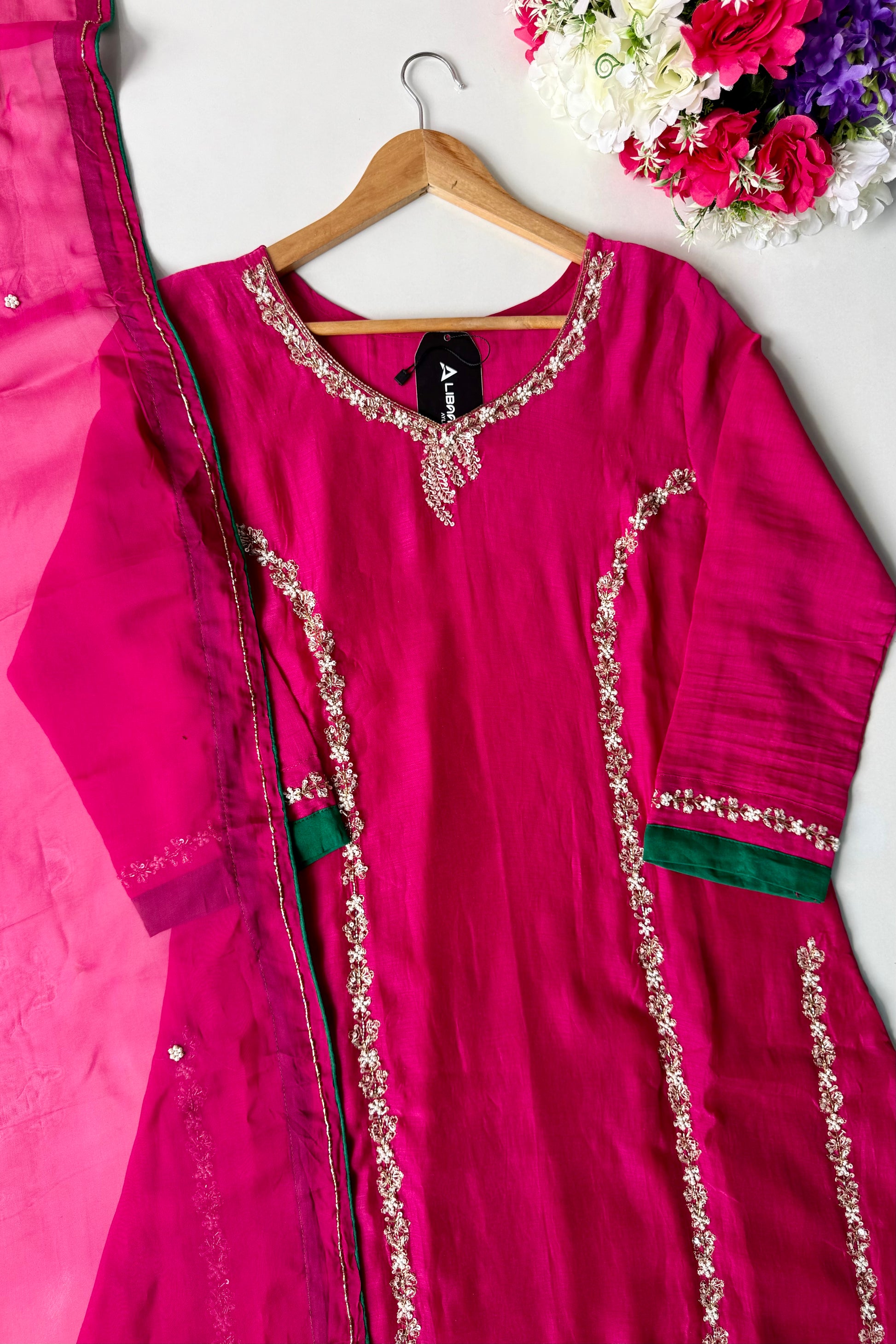 ✨”Maya - Premium Pink Mul Chanderi A-Line Kurta Set