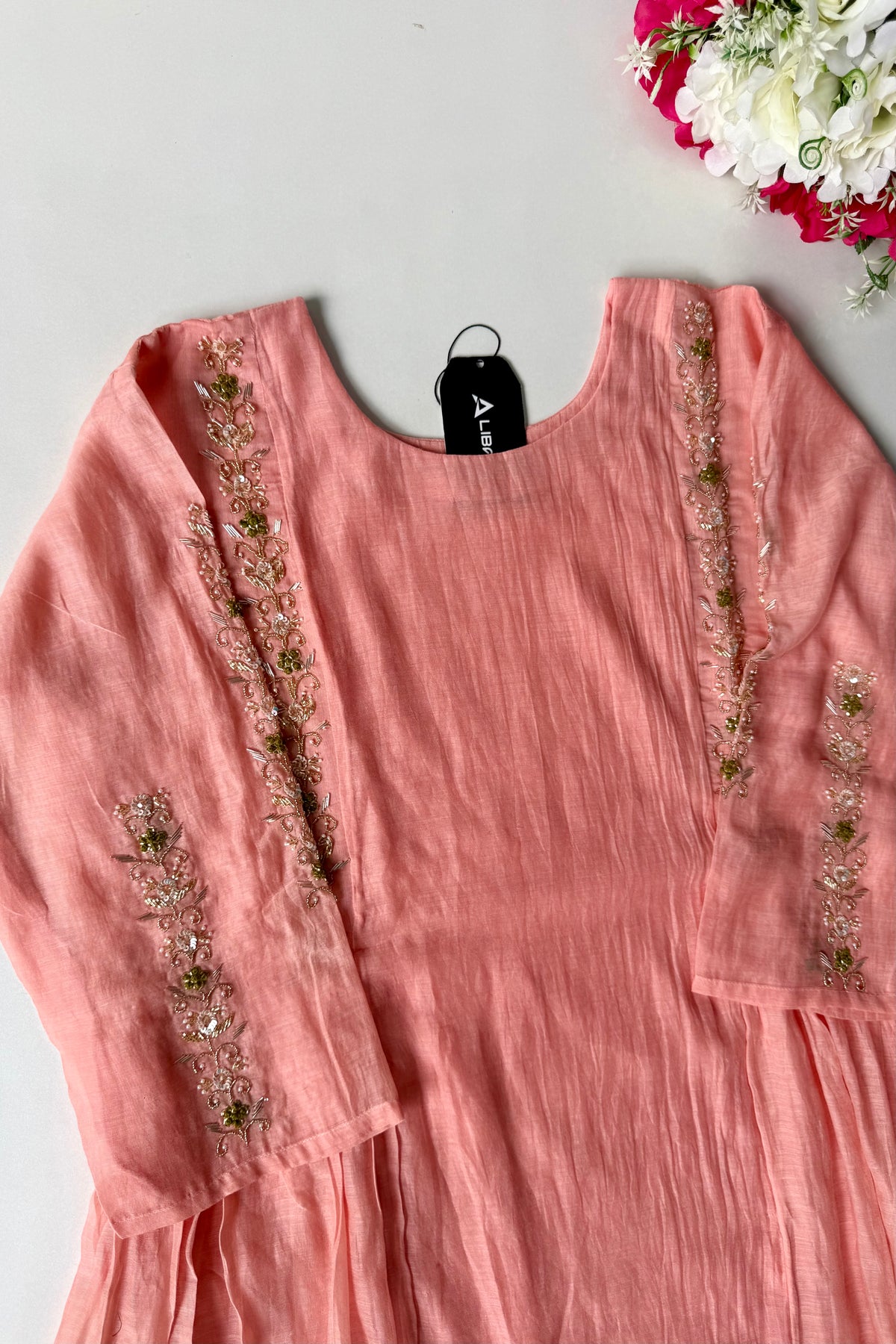 ✨ Princi- Premium Coral Rose Mul Chanderi Anarkali Kurta Set