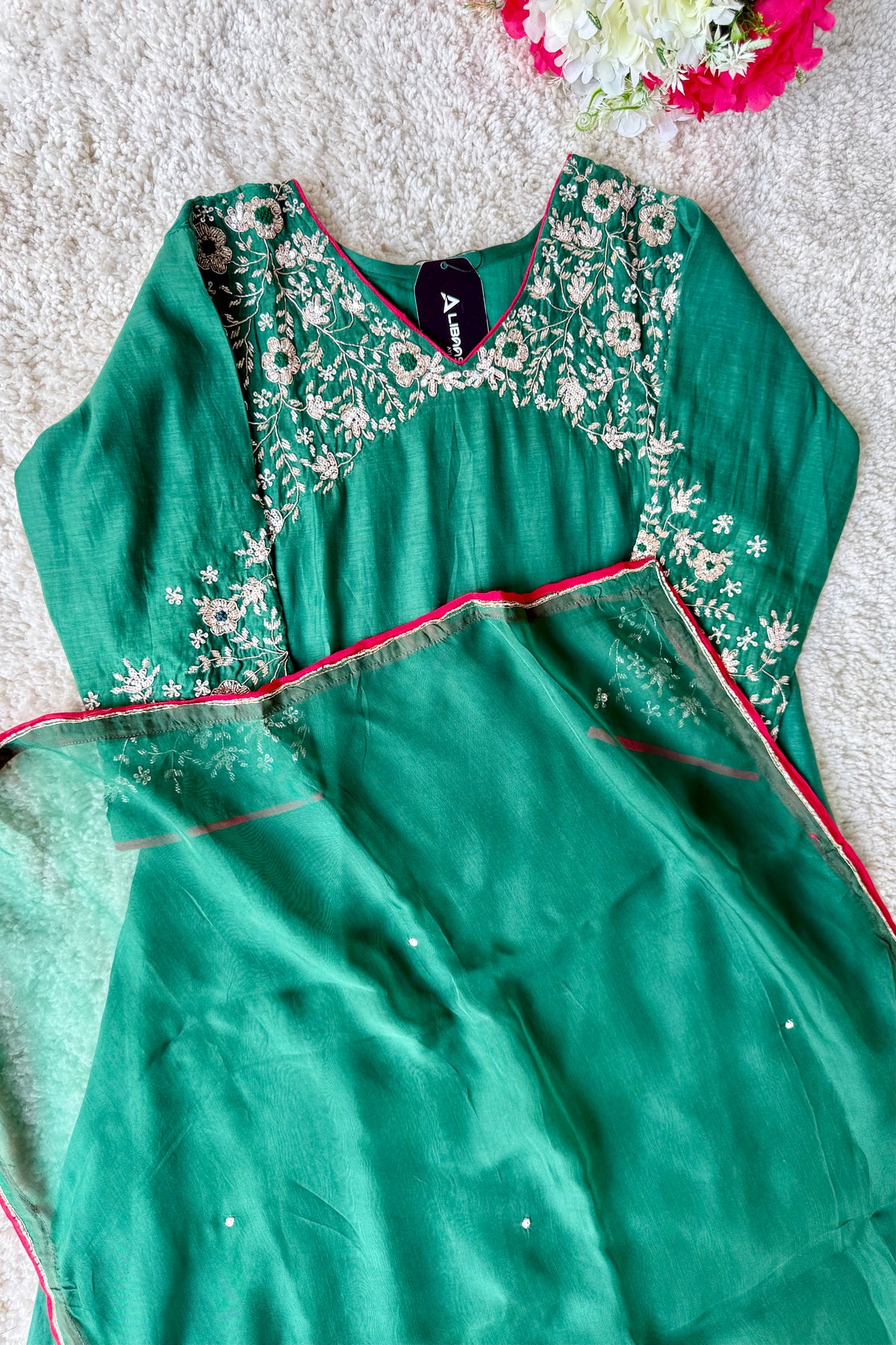 ✨Myra - Premium Green Mul Chanderi A-Line Anarkali Kurta set