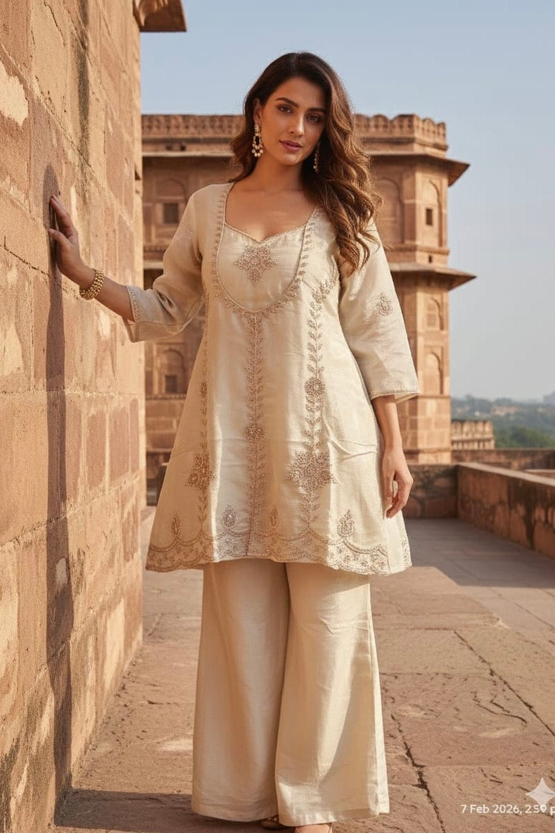 Zarah - Shimmer Tissue Short Kurta Bottom set