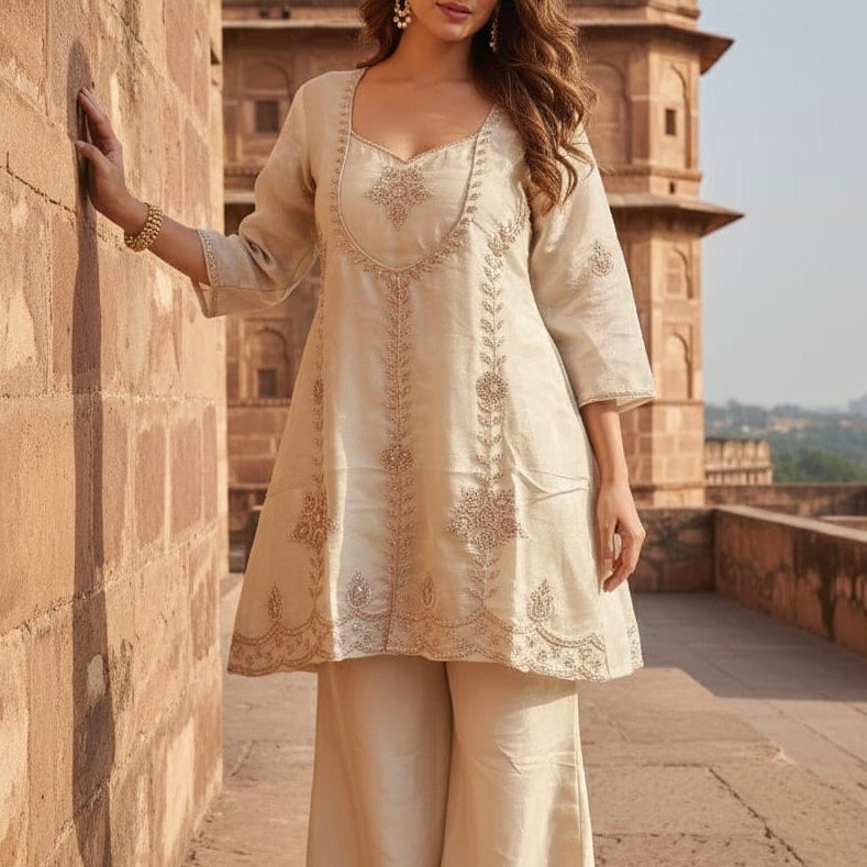 Zarah - Shimmer Tissue Short Kurta Bottom set