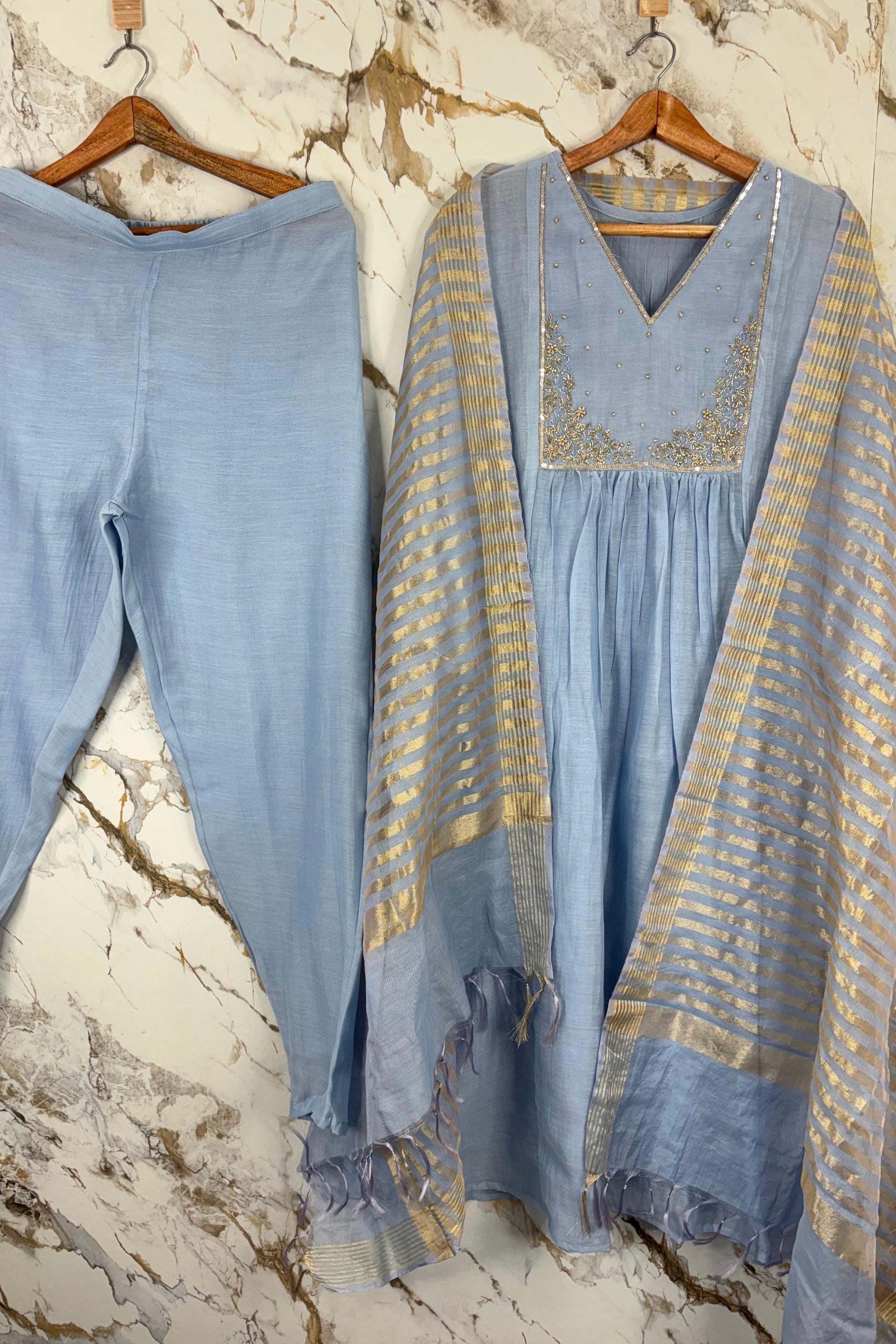 Gulnoor – Mul Chanderi A-Line Kurta Set with Dupatta