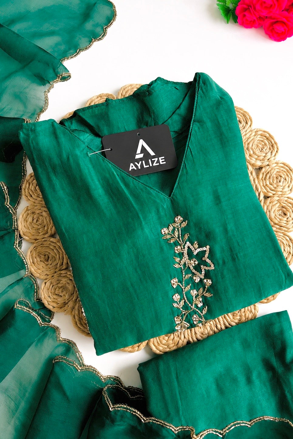✨”Rida - Pre book Premium Green Mul Chanderi A-Line Kurta Set