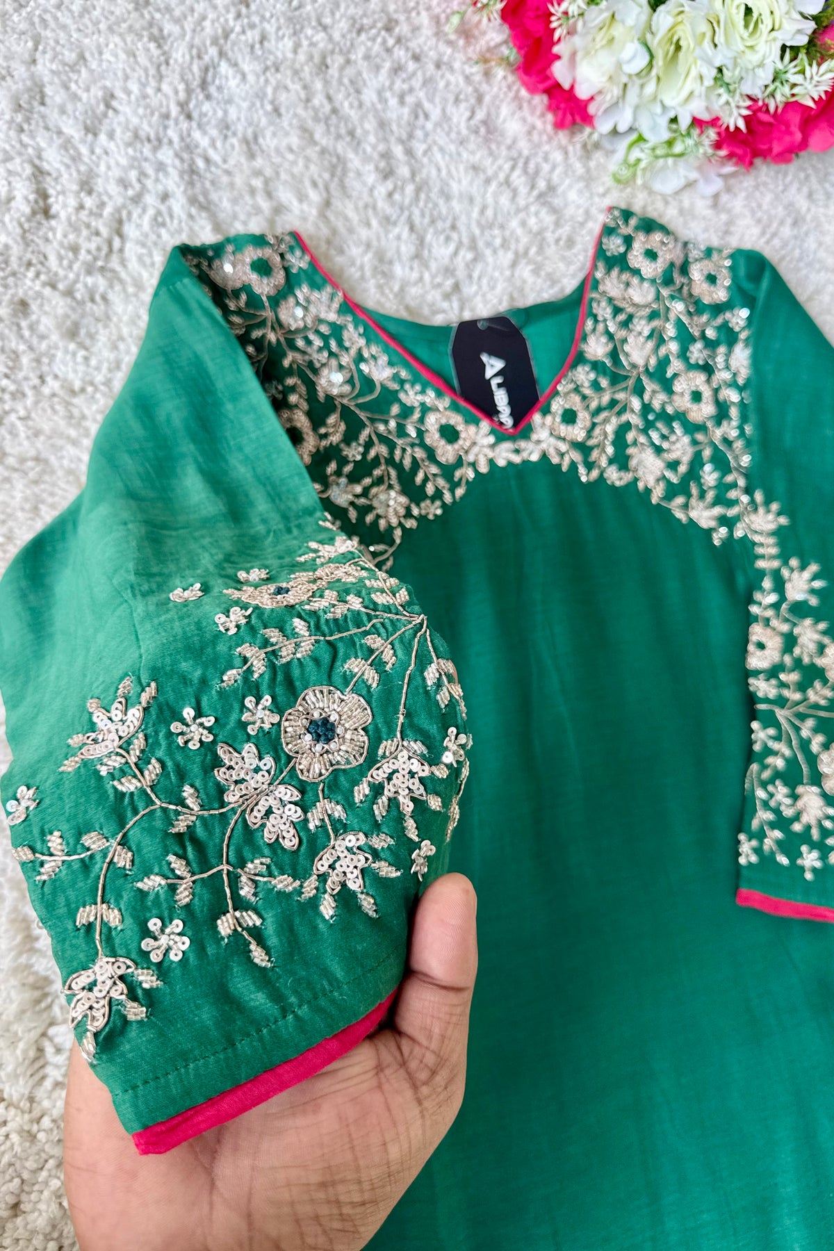 ✨Myra - Premium Green Mul Chanderi A-Line Anarkali Kurta set