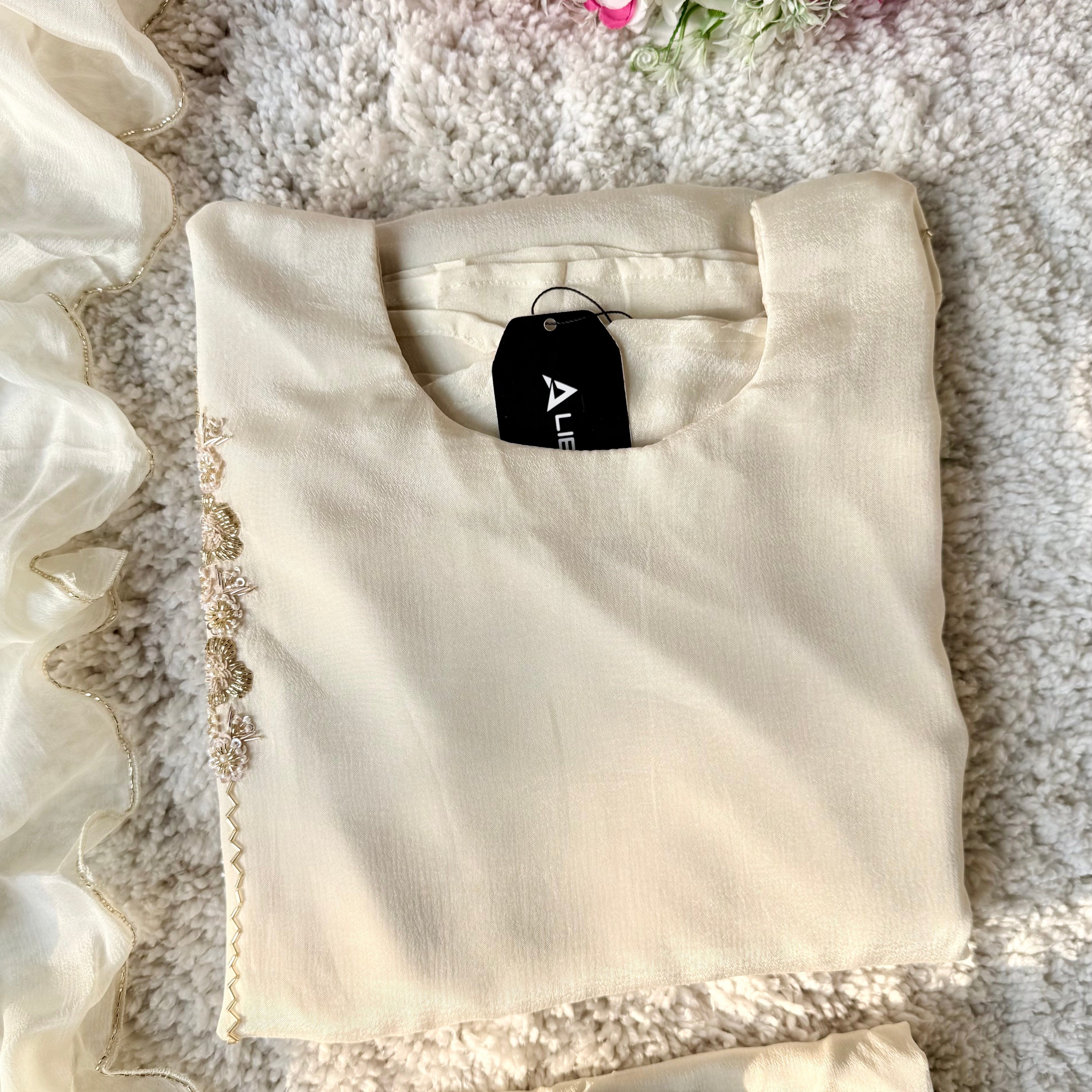 ✨Amara -Introducing Cream Heavy Handwork Chinnon A Line Suit