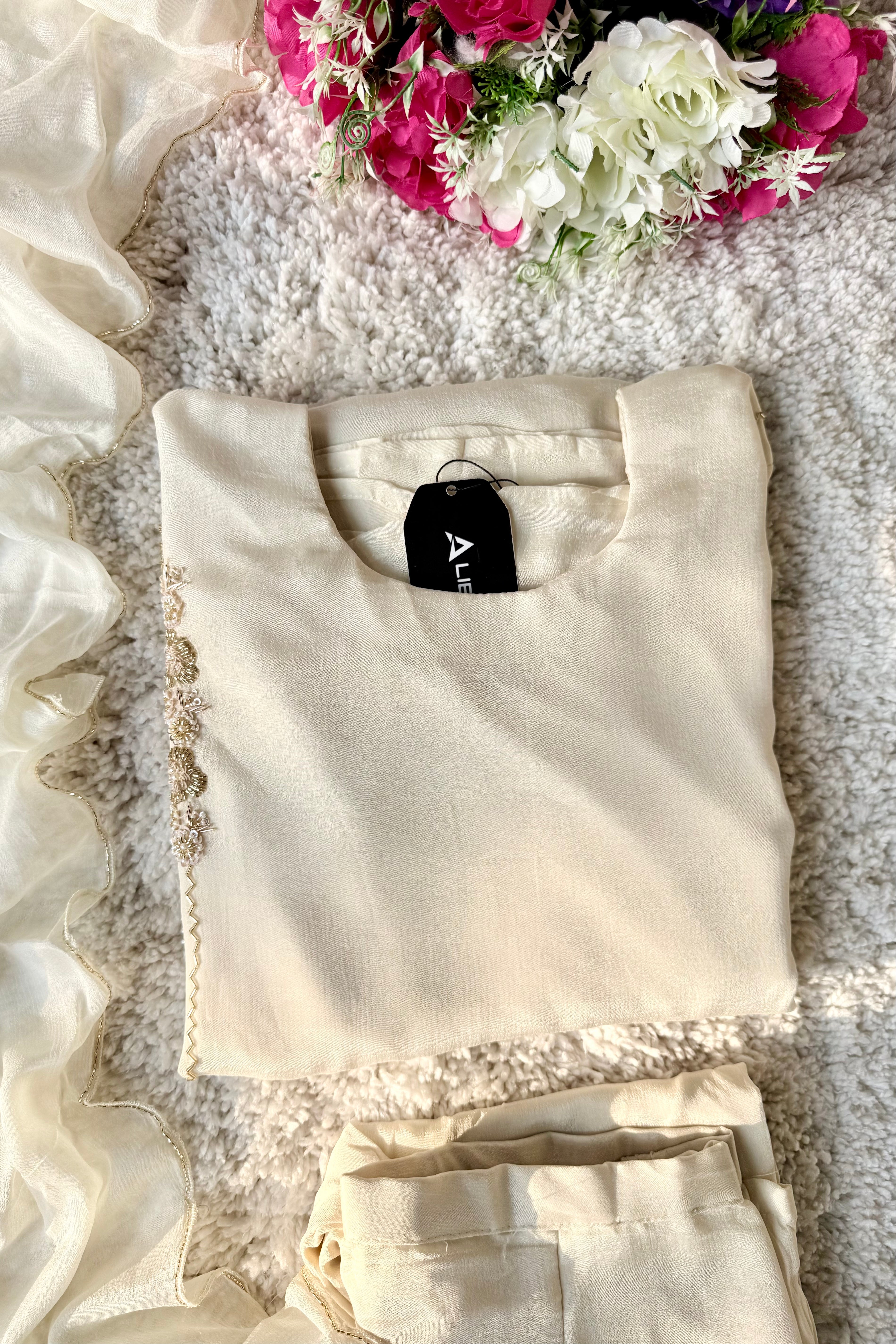 ✨Amara -Introducing Cream Heavy Handwork Chinnon A Line Suit