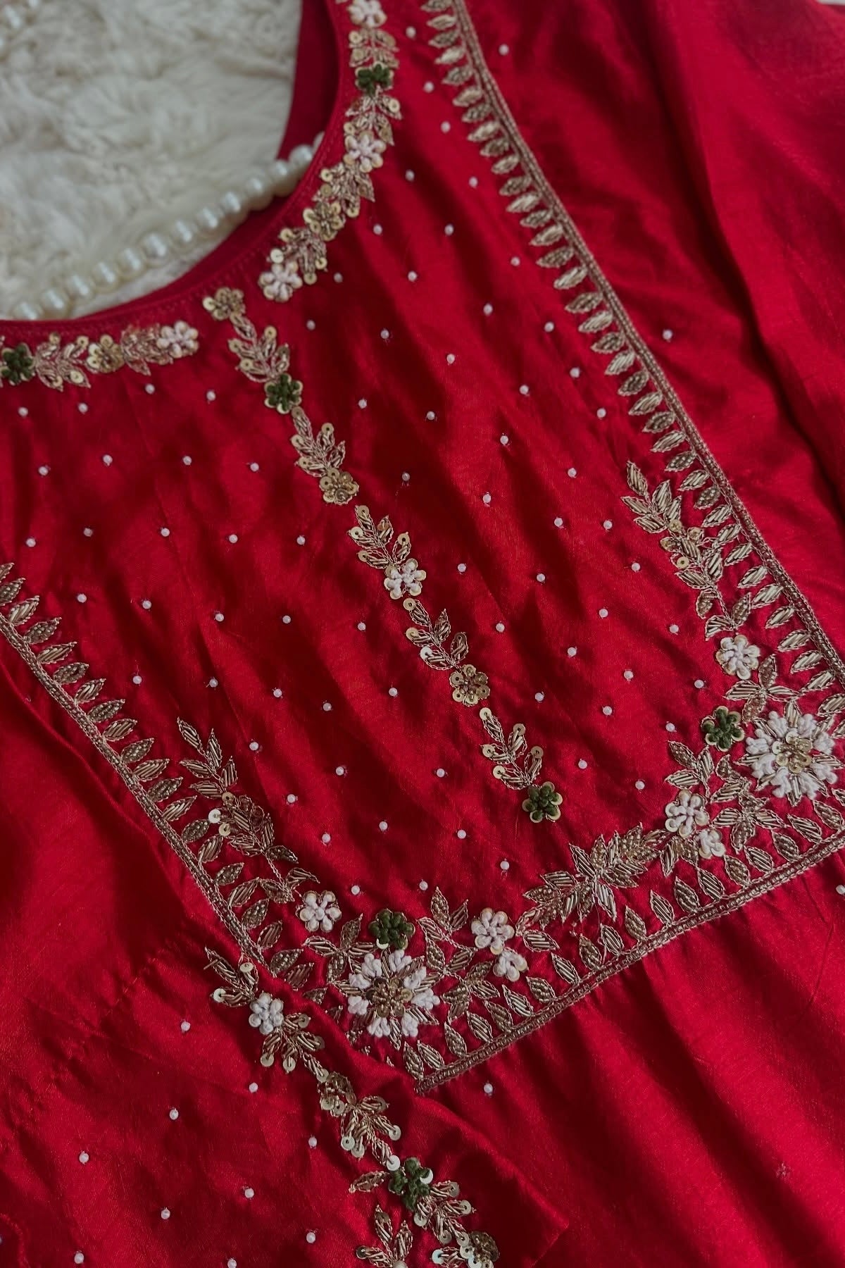 “ALKA” A very beautiful Red piece with zardozi & zari handwork set