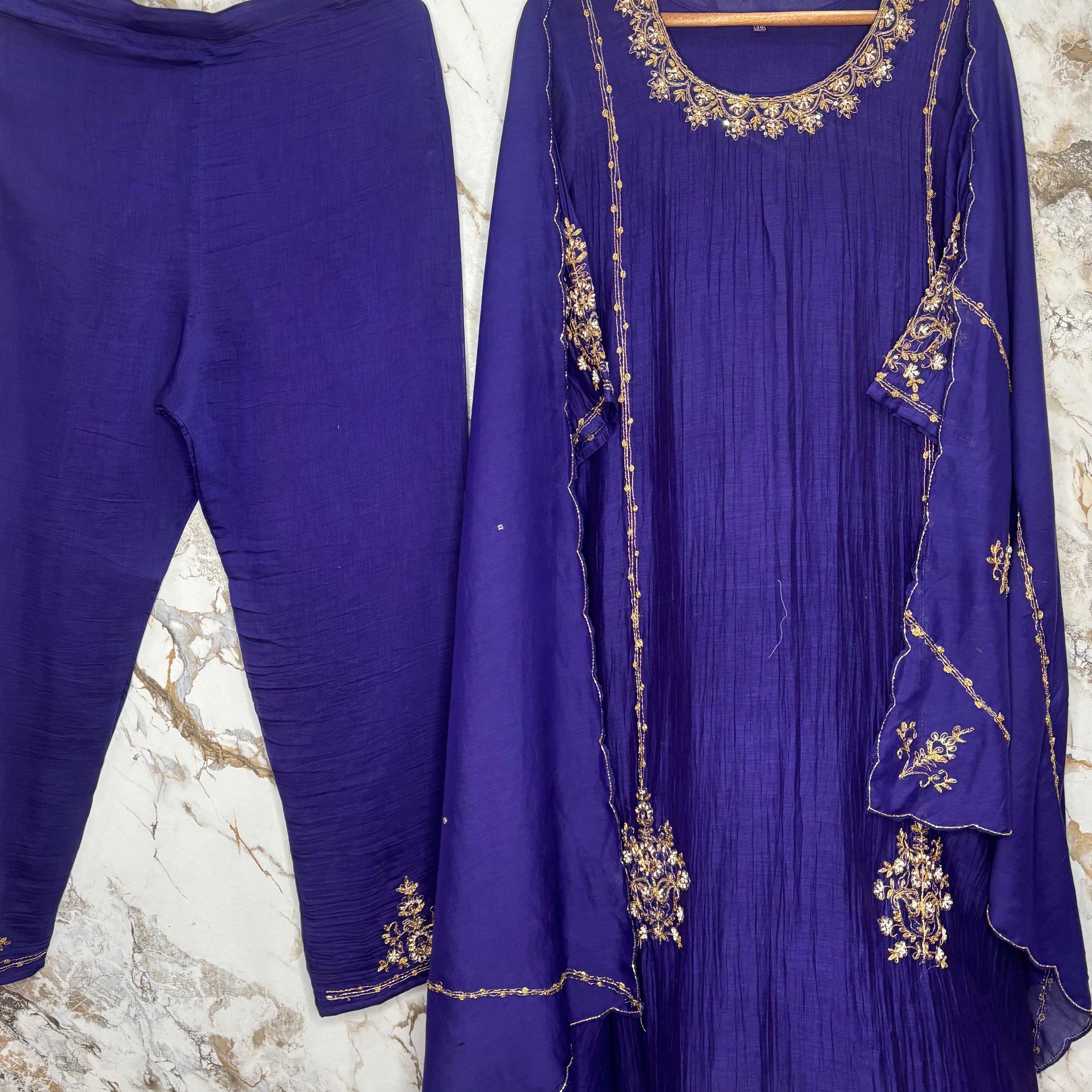 💕”Nayra – Premium Blue Mul Chanderi A-Line Kurta Set