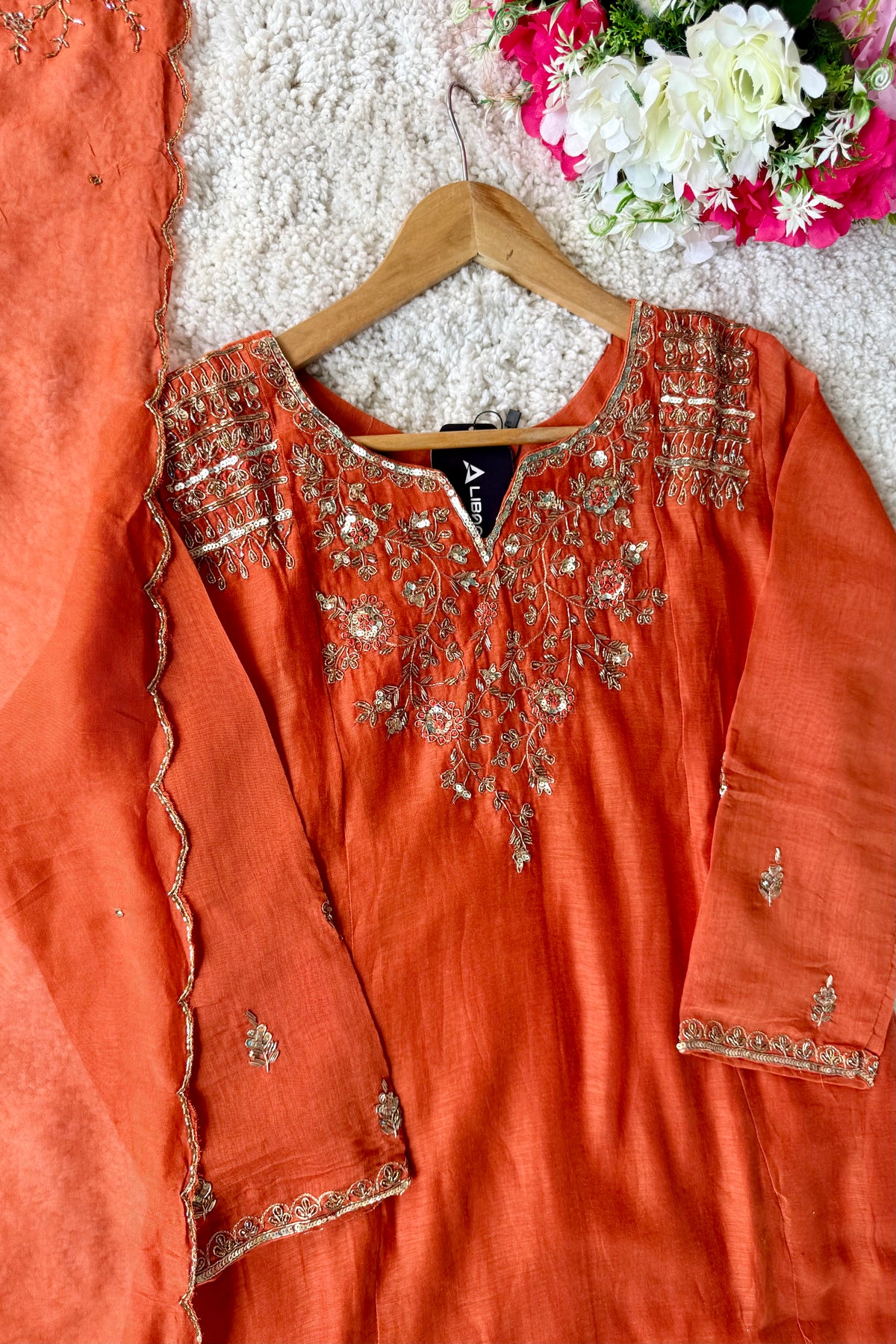 ✨Daisy - Premium Ornage Mul Chanderi A-Line Anarkali Kurta set