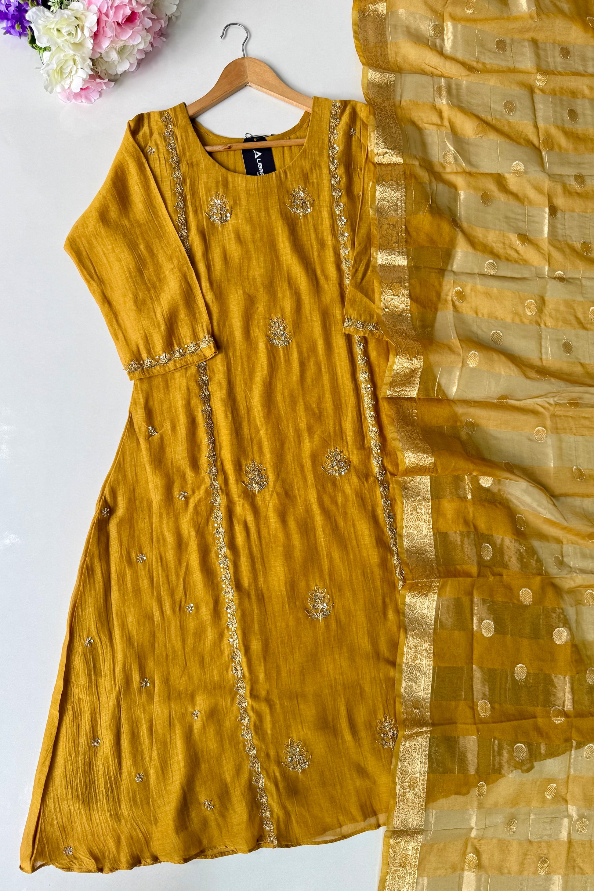 “Ujjwal” Trending yellow Mul Chanderi A Line Kurta set 🛍️