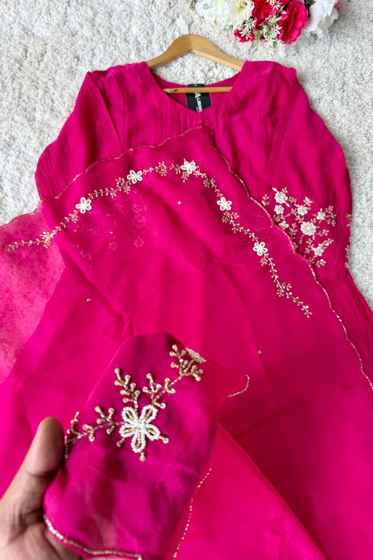✨Ay10- Beautiful Pink Mul Chanderi A Line Kurta set 💕