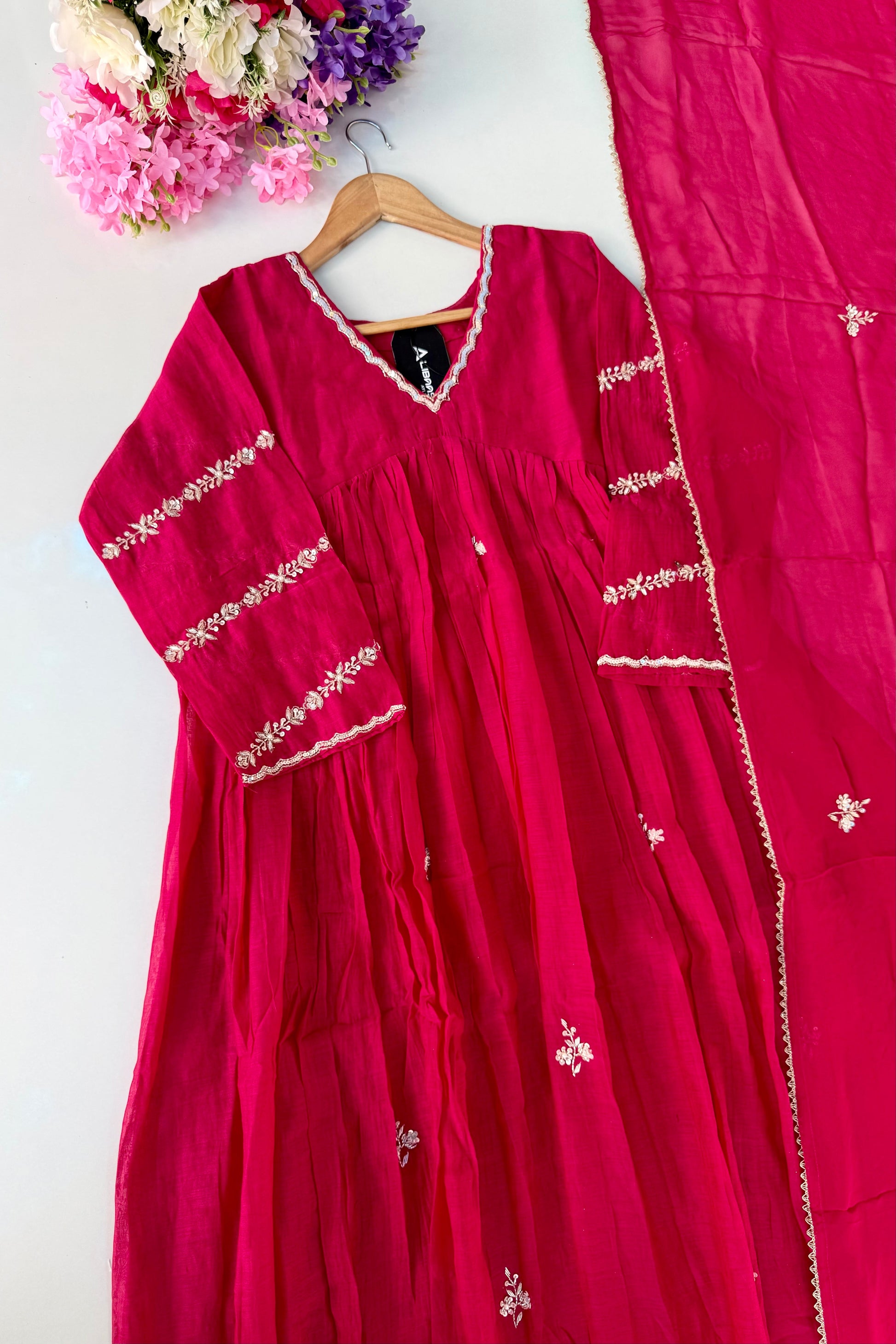 ❤️Princess – Premium Pink Mul Chanderi A Line Kurta Set