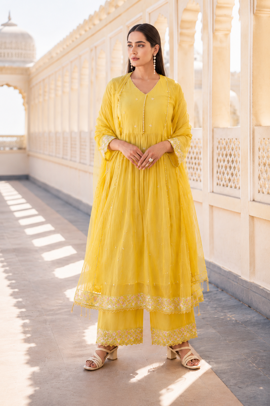 “Sana” Premium Sunflower Cotton Embroidered Anarkali kurta set