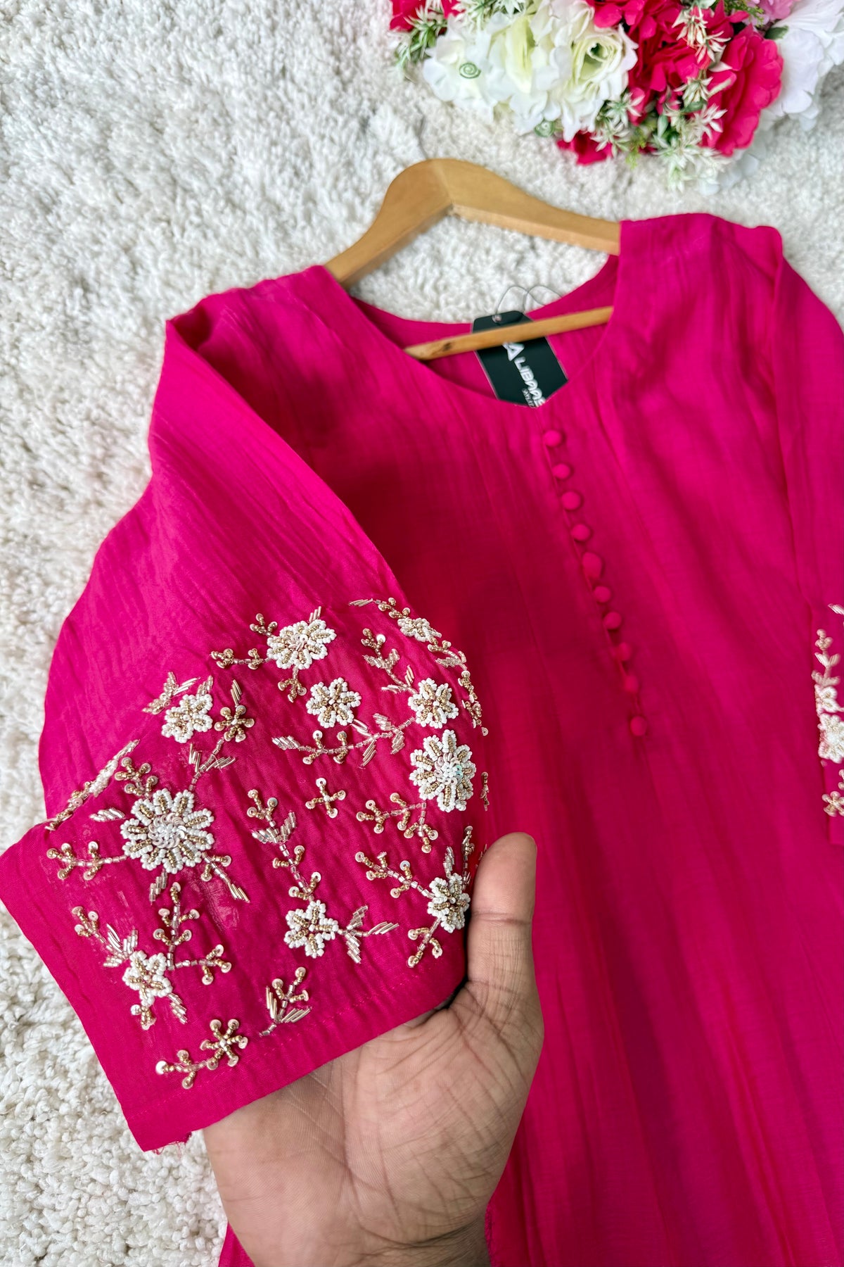 ✨Ay10- Beautiful Pink Mul Chanderi A Line Kurta set 💕