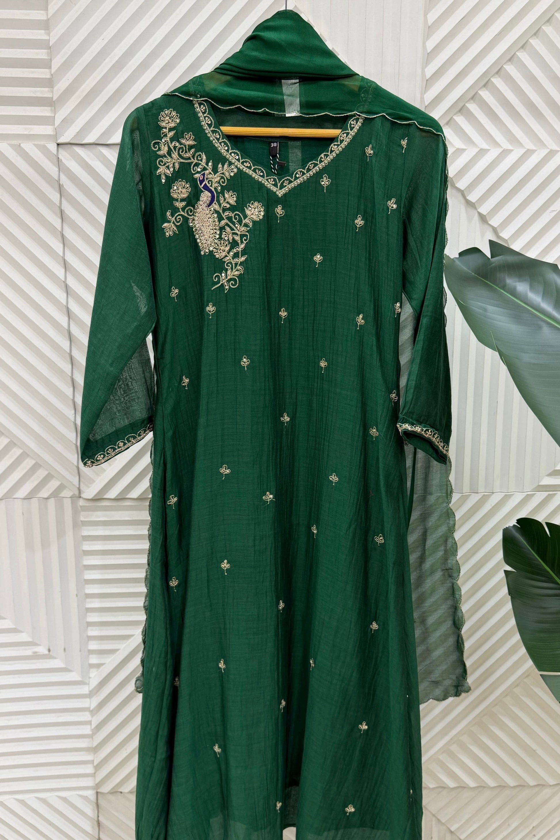 ✨Nora - Premium Green Mul Chanderi A Line Kurta Set ✨