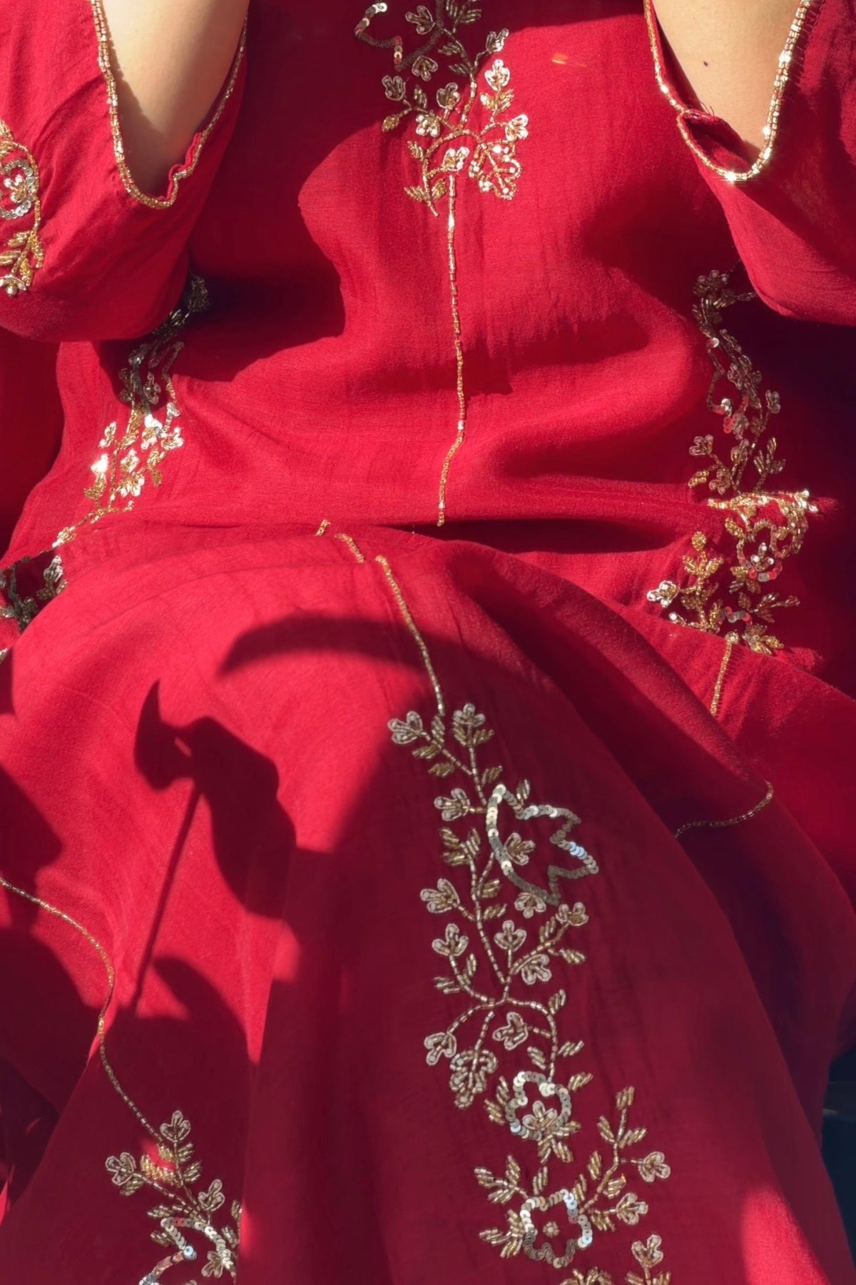 ✨Rida -Karva Chauth Special Red Mul Chanderi A-Line Kurta Set