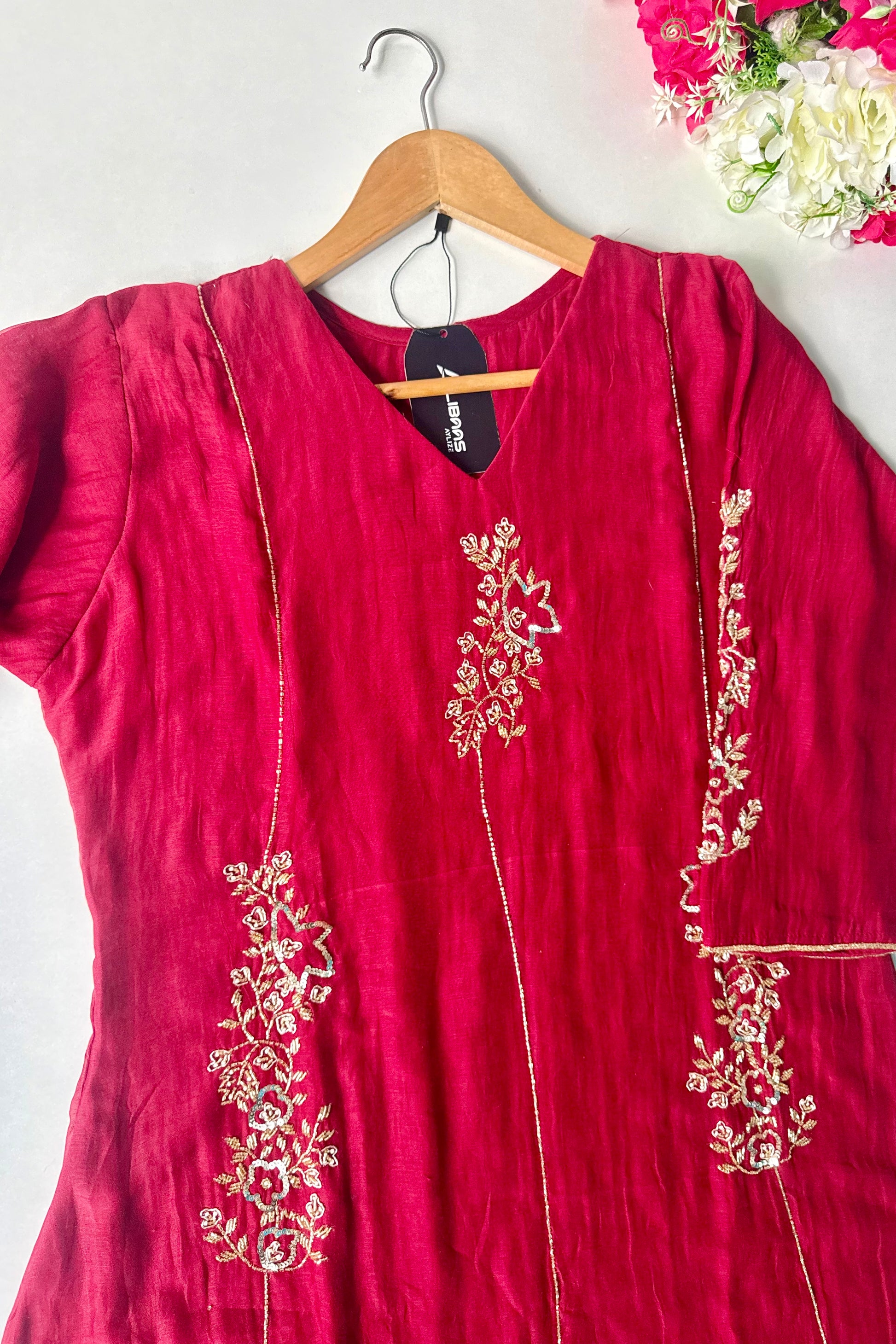 ✨”Rida - Premium Red Mul Chanderi A-Line Kurta Set