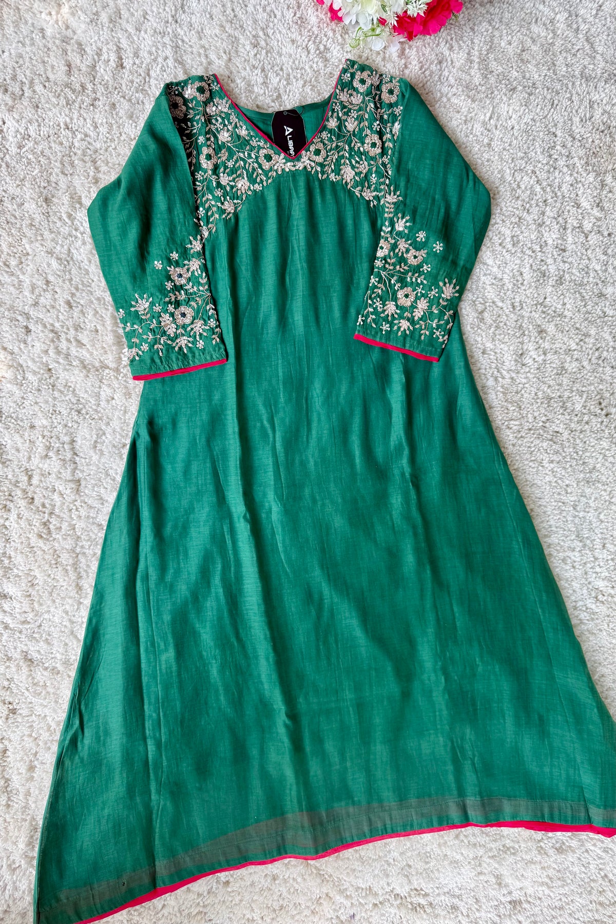✨Myra - Premium Green Mul Chanderi A-Line Anarkali Kurta set