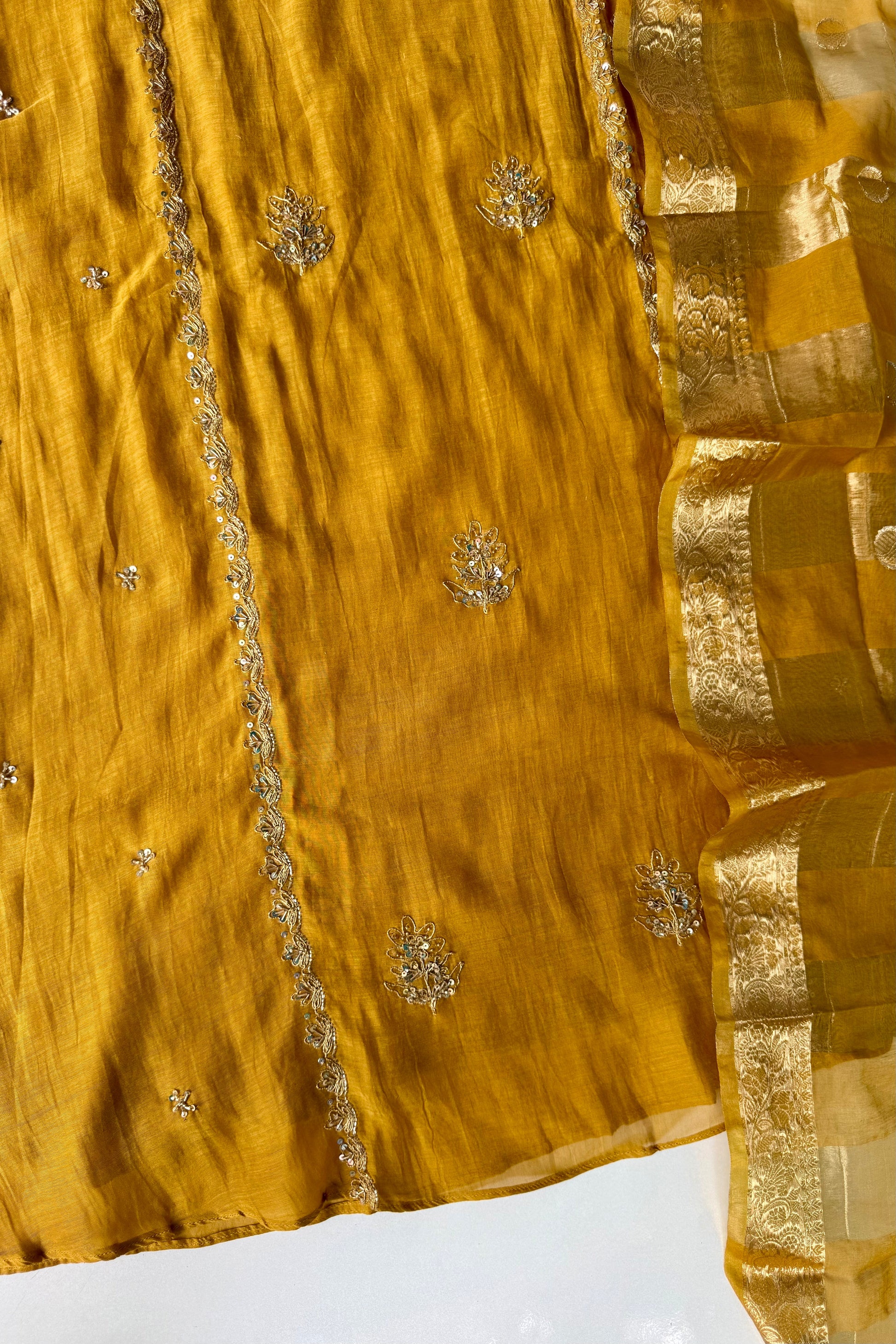 “Ujjwal” Trending yellow Mul Chanderi A Line Kurta set 🛍️