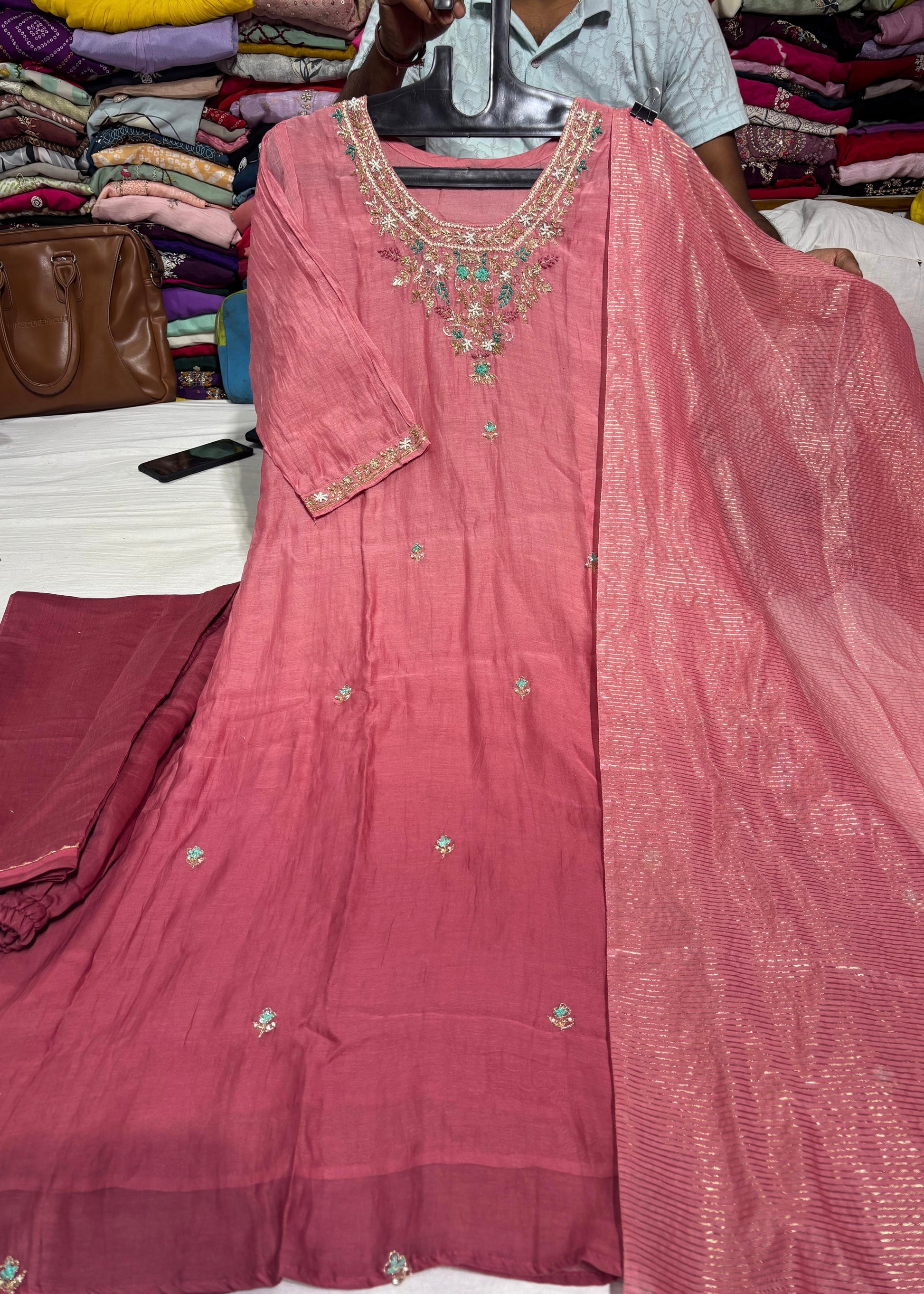 “Ruby” party wear Mul Chanderi Aline ombre kurta set 🛍️