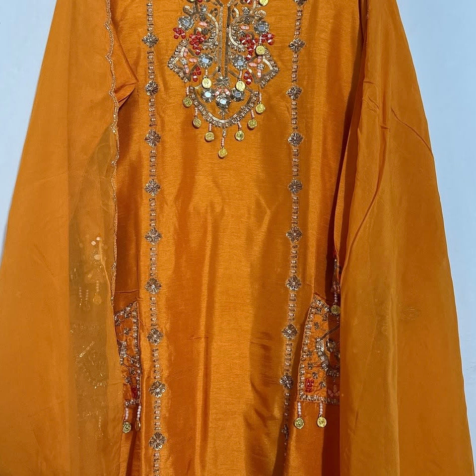 “Lime” Dola Silk Heavy Handwork Suit Set