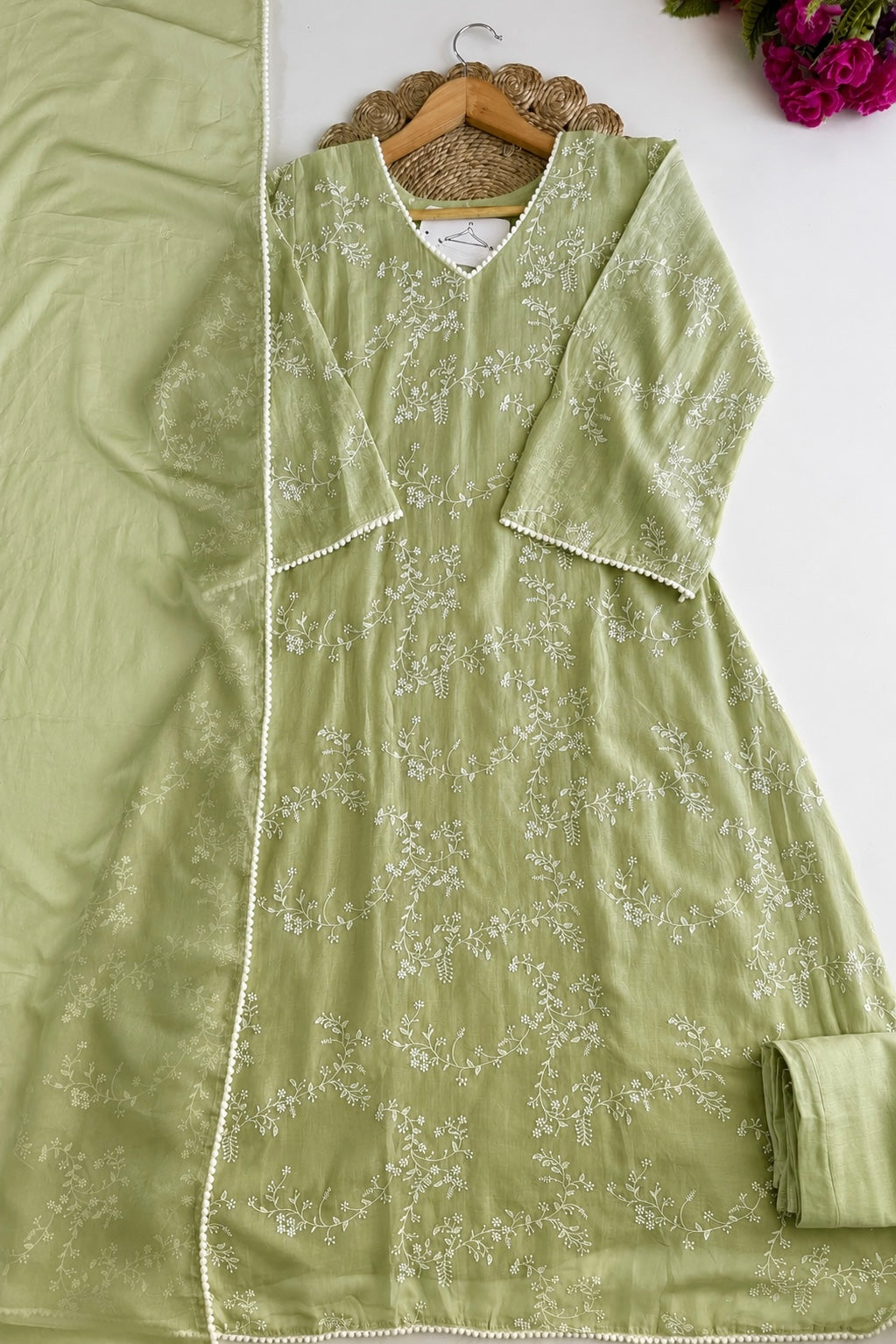 “Elina” Mint Green Crushed Chanderi A Line Suit set 🛍️