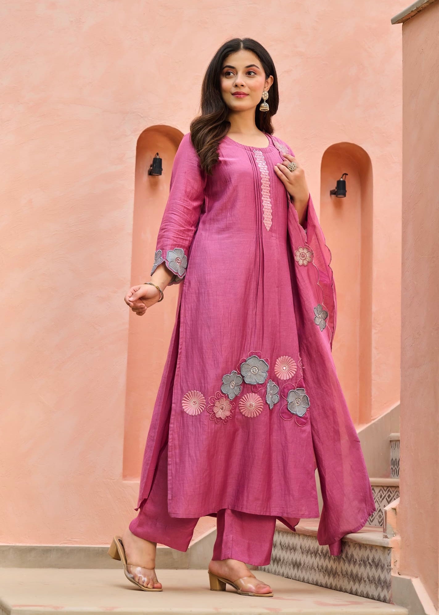 “Anya” Bloomberry Blush Mul Chanderi Suit Set