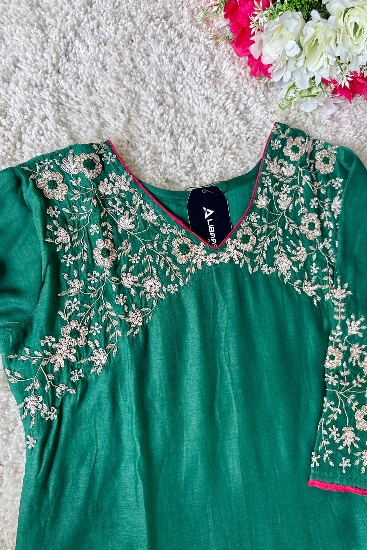 ✨Myra - Premium Green Mul Chanderi A-Line Anarkali Kurta set