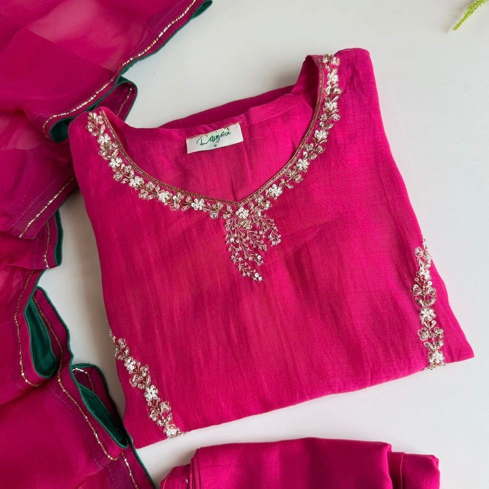 ✨”Maya - Premium Pink Mul Chanderi A-Line Kurta Set