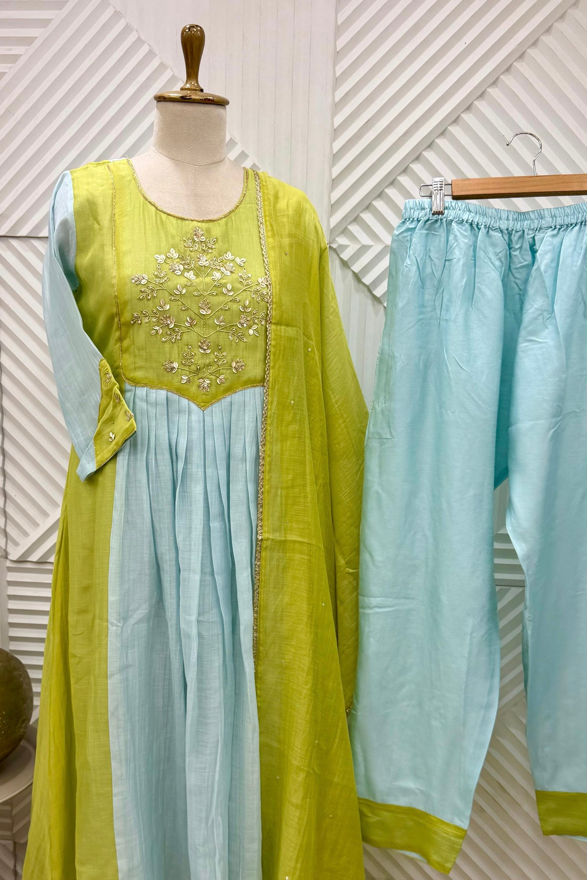 🛍️”Ahana –  Premium Mul Chanderi A Line Kurta Set