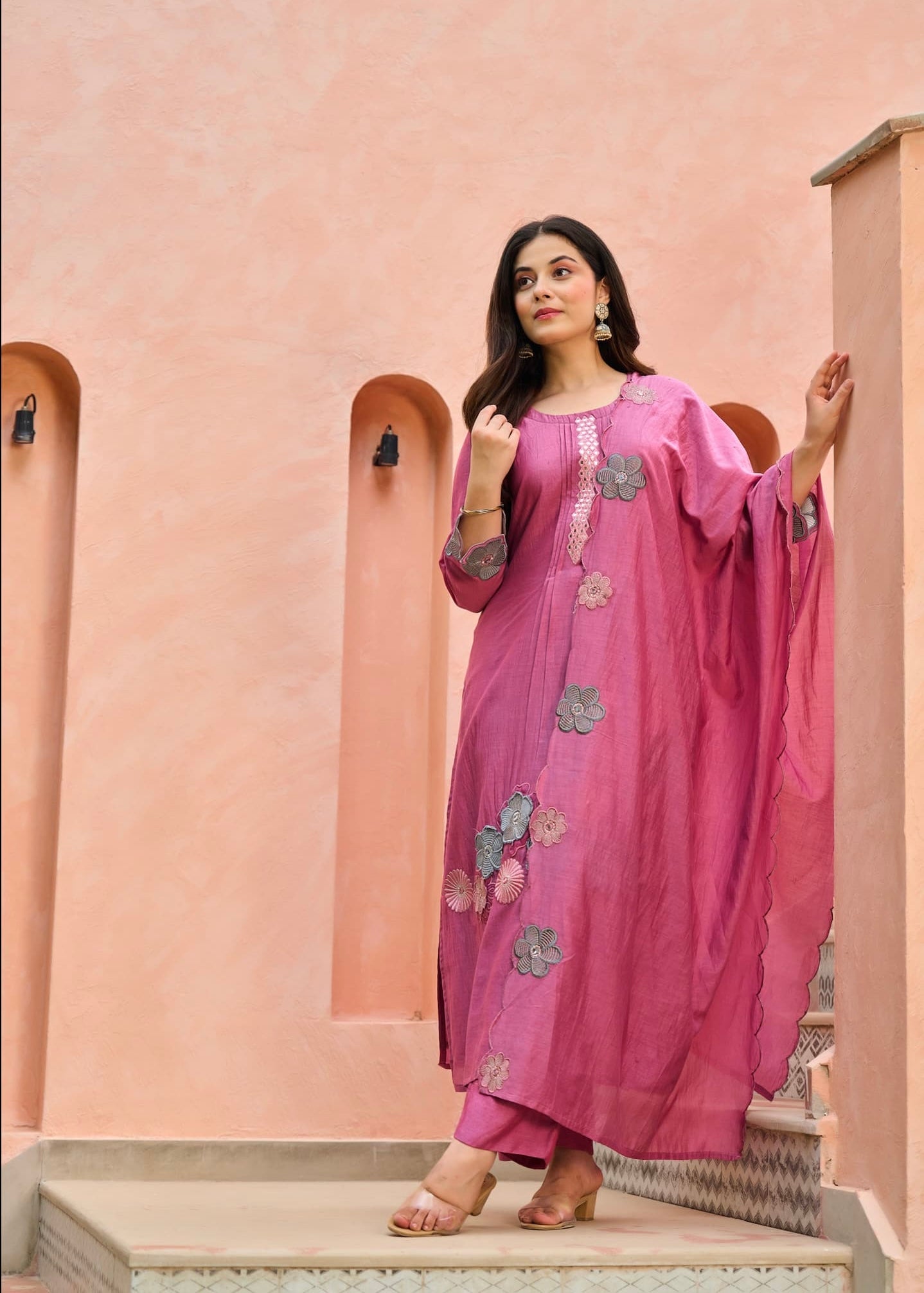“Anya” Bloomberry Blush Mul Chanderi Suit Set