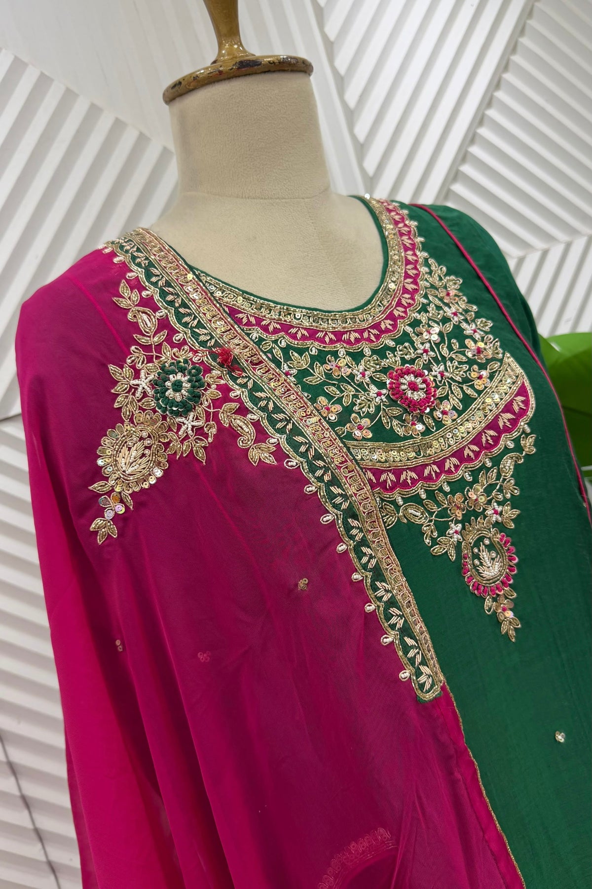 ✨Dia - Diwali Special Green Mul Chanderi A-Line Kurta Set