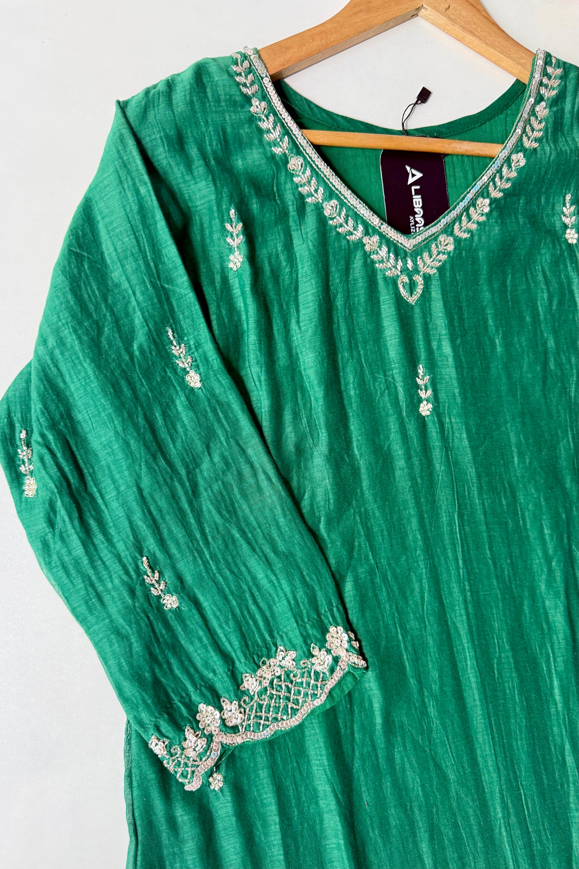 ✨”Eshal - Premium Green Mul Chanderi A-Line Kurta Set