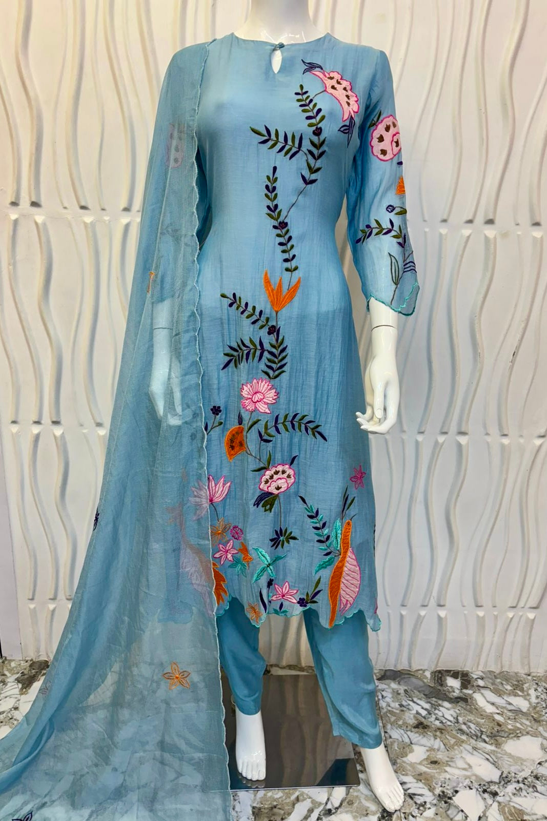 “Pranavi” Beautiful Mul Chanderi A line Anarkali Kurta Set
