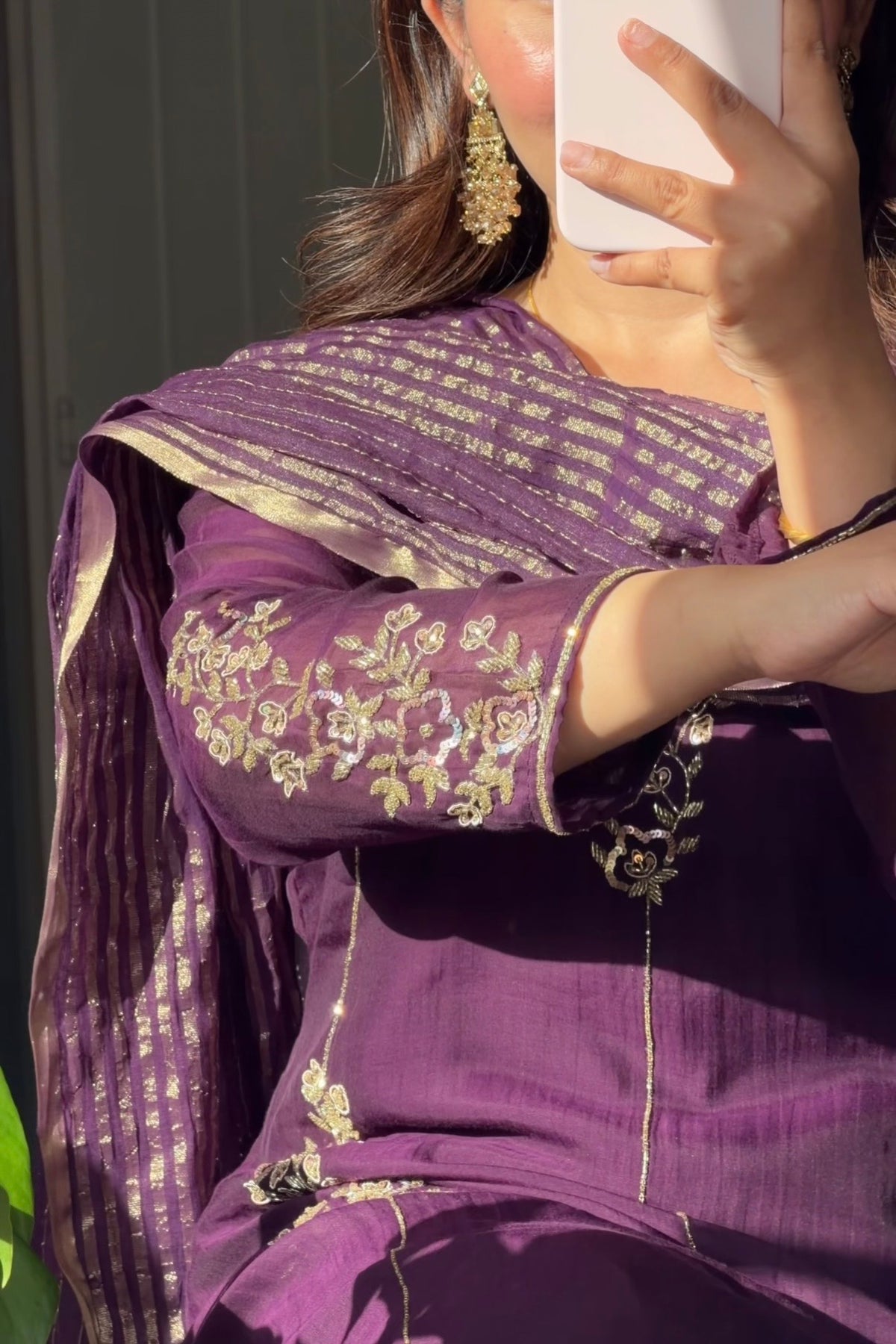 ✨Rida - Premium Purple Mul Chanderi A-Line Kurta Set