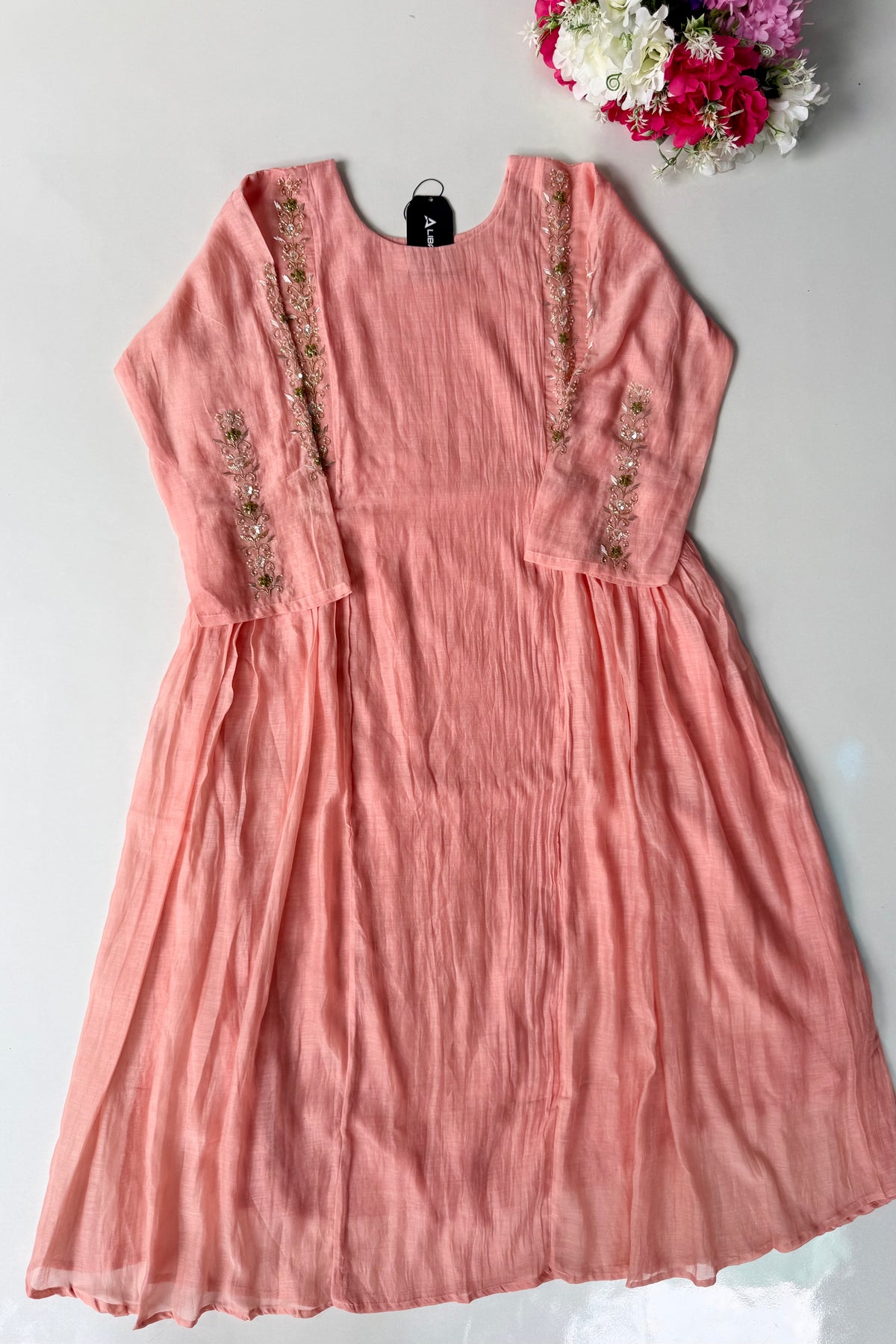✨ Princi- Premium Coral Rose Mul Chanderi Anarkali Kurta Set