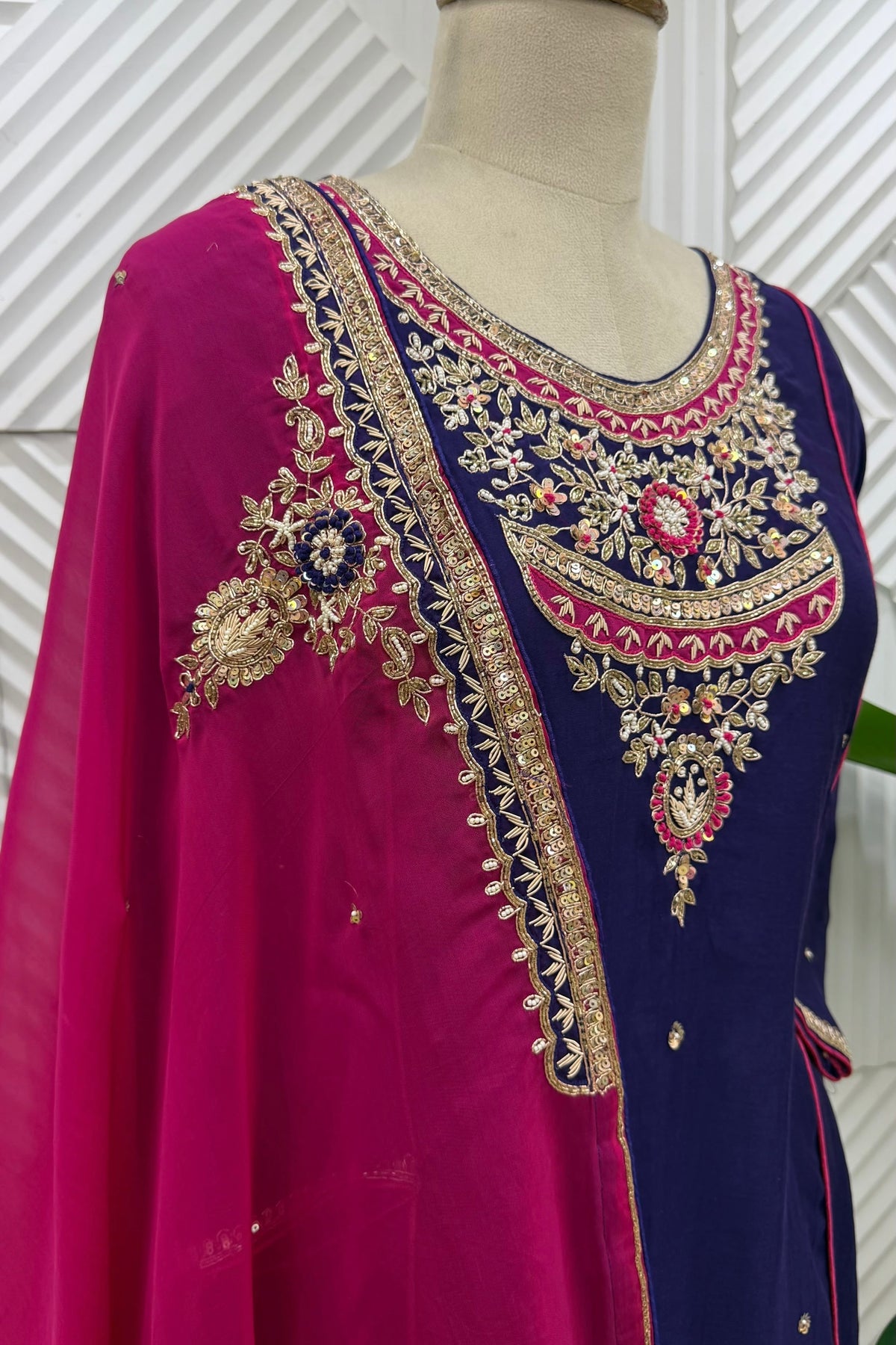 ✨Dia - Diwali Special Blue Mul Chanderi A-Line Kurta Set
