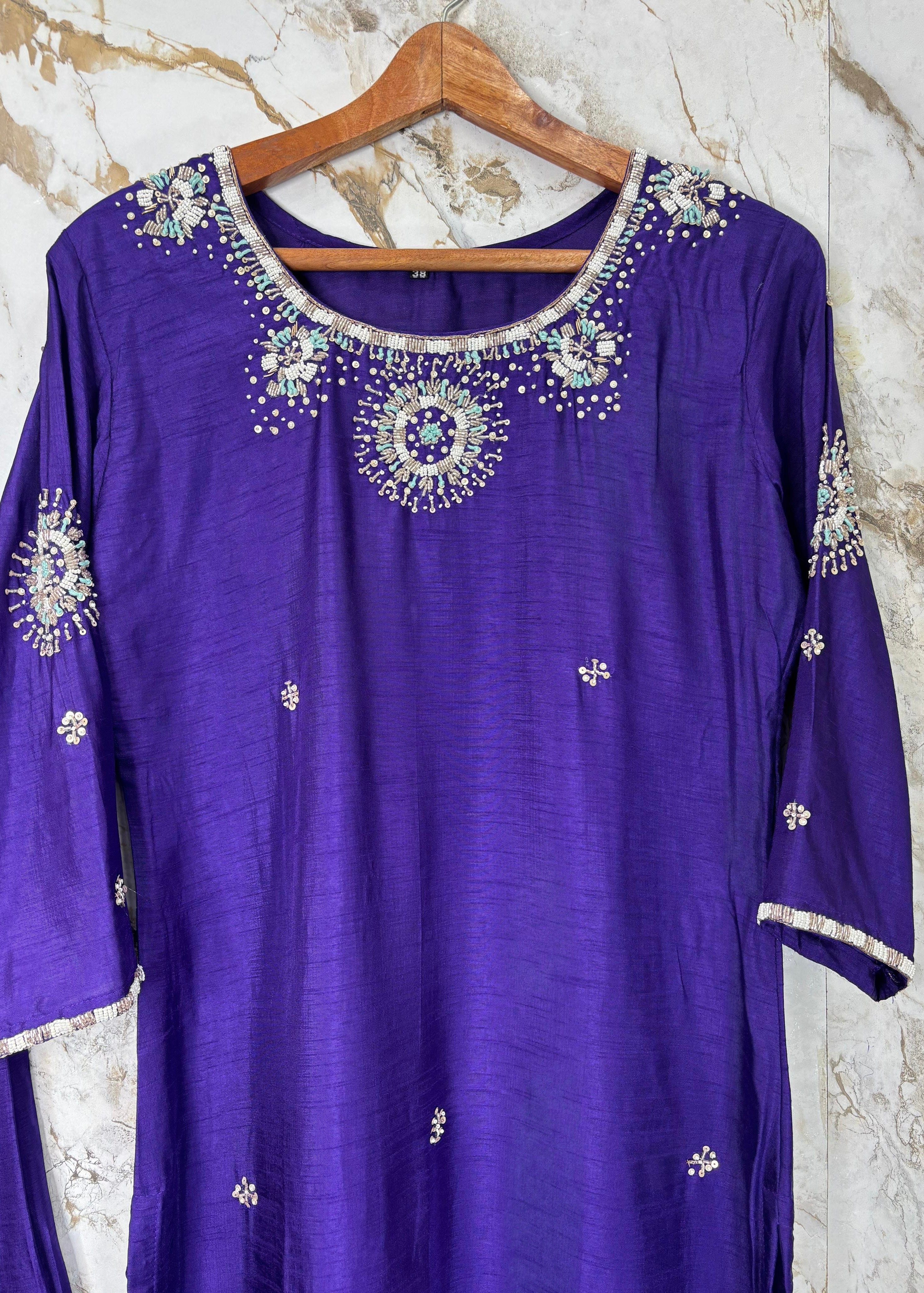 ✨ “Aqua – Royal Purple Dola Silk Kurta Set with Ombre Dupatta
