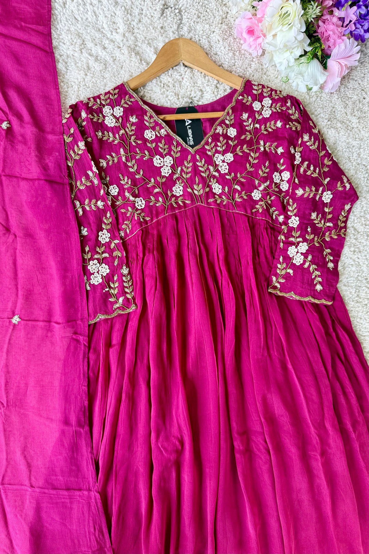 ✨Riti - Premium Magenta Chinnon Anarkali Kurta set