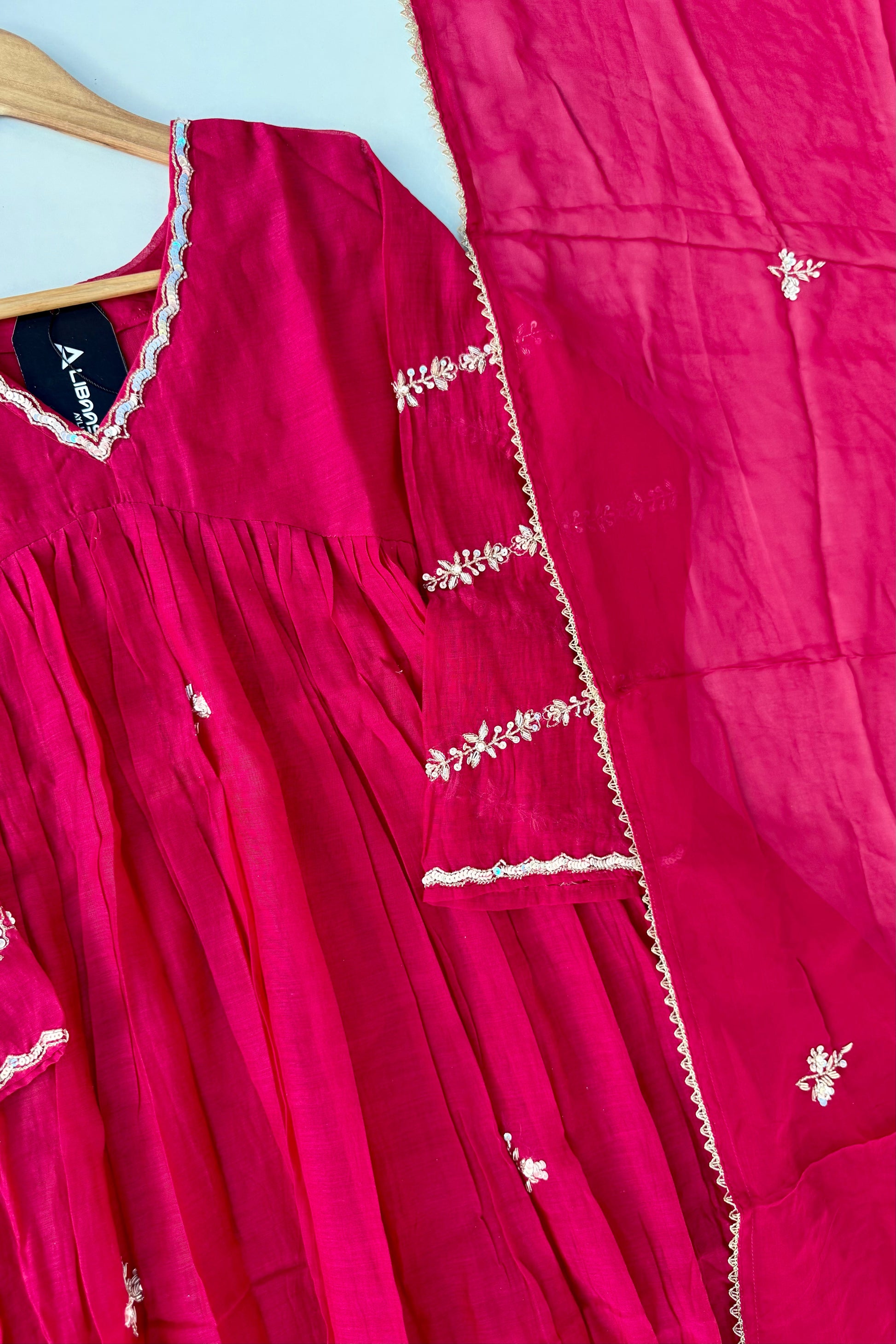 ❤️Princess – Premium Pink Mul Chanderi A Line Kurta Set