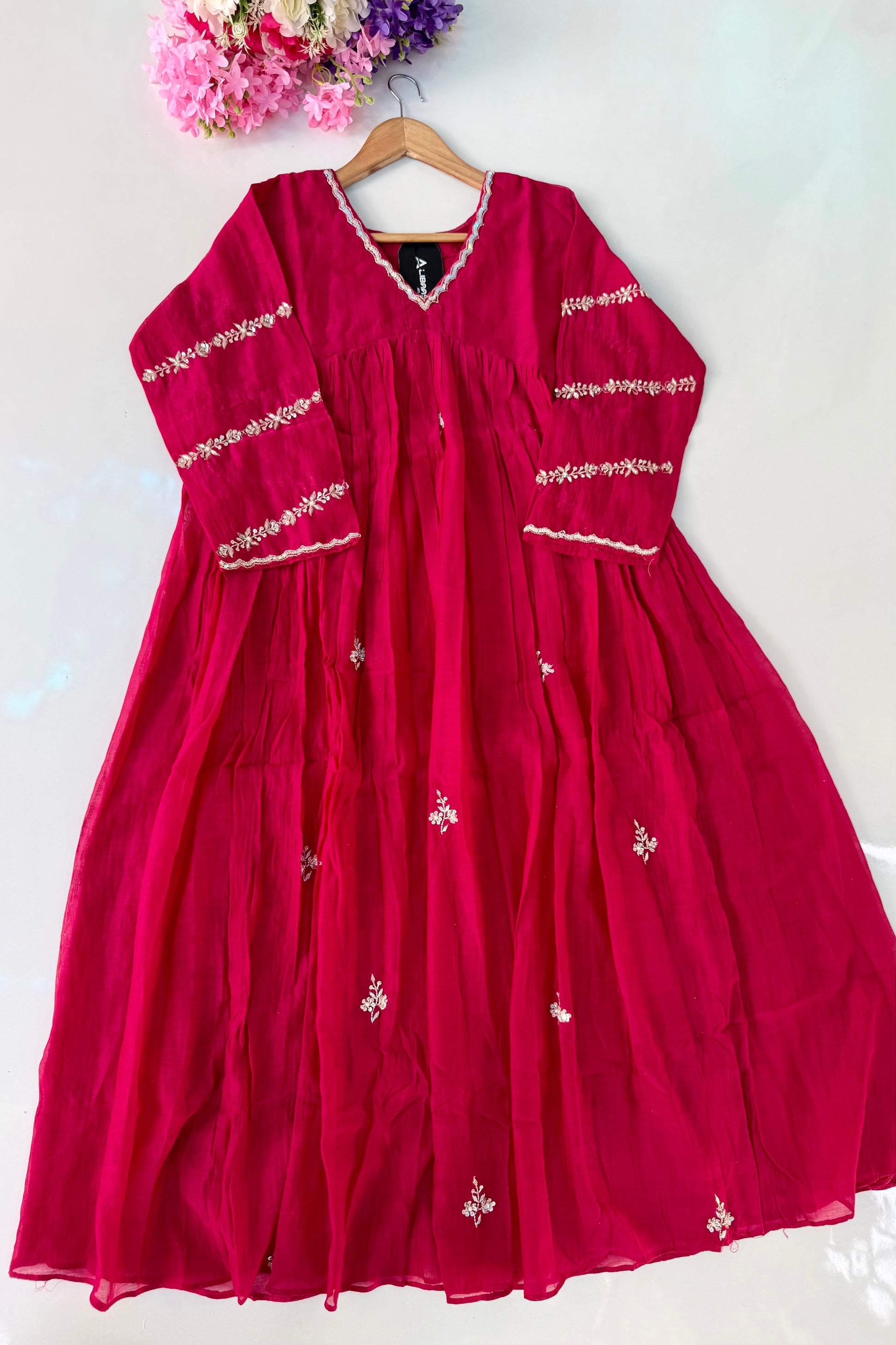 ❤️Princess – Premium Pink Mul Chanderi A Line Kurta Set