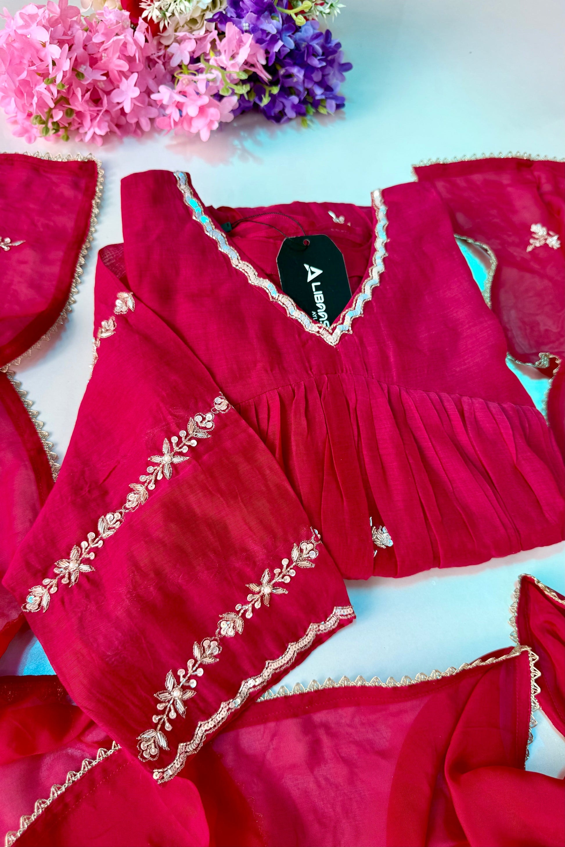❤️Princess – Premium Pink Mul Chanderi A Line Kurta Set