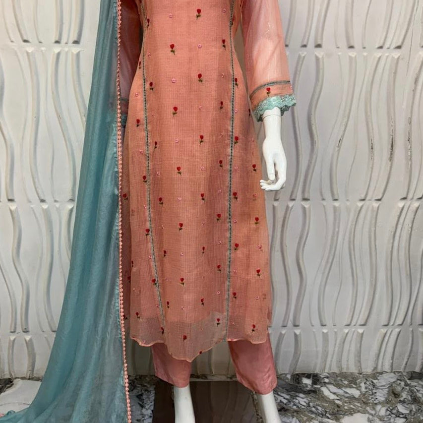 ✨Rosie - Peach Rose Mul Kota A-Line Kurta set