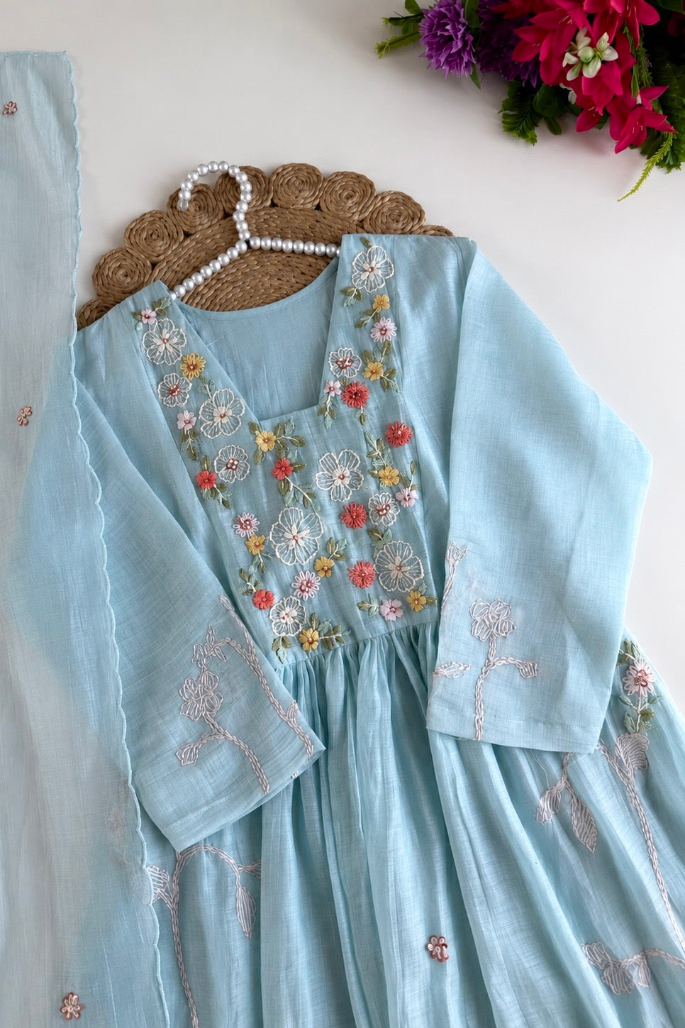 💙”Mayra – Premium Mul Chanderi A-Line Kurta Set