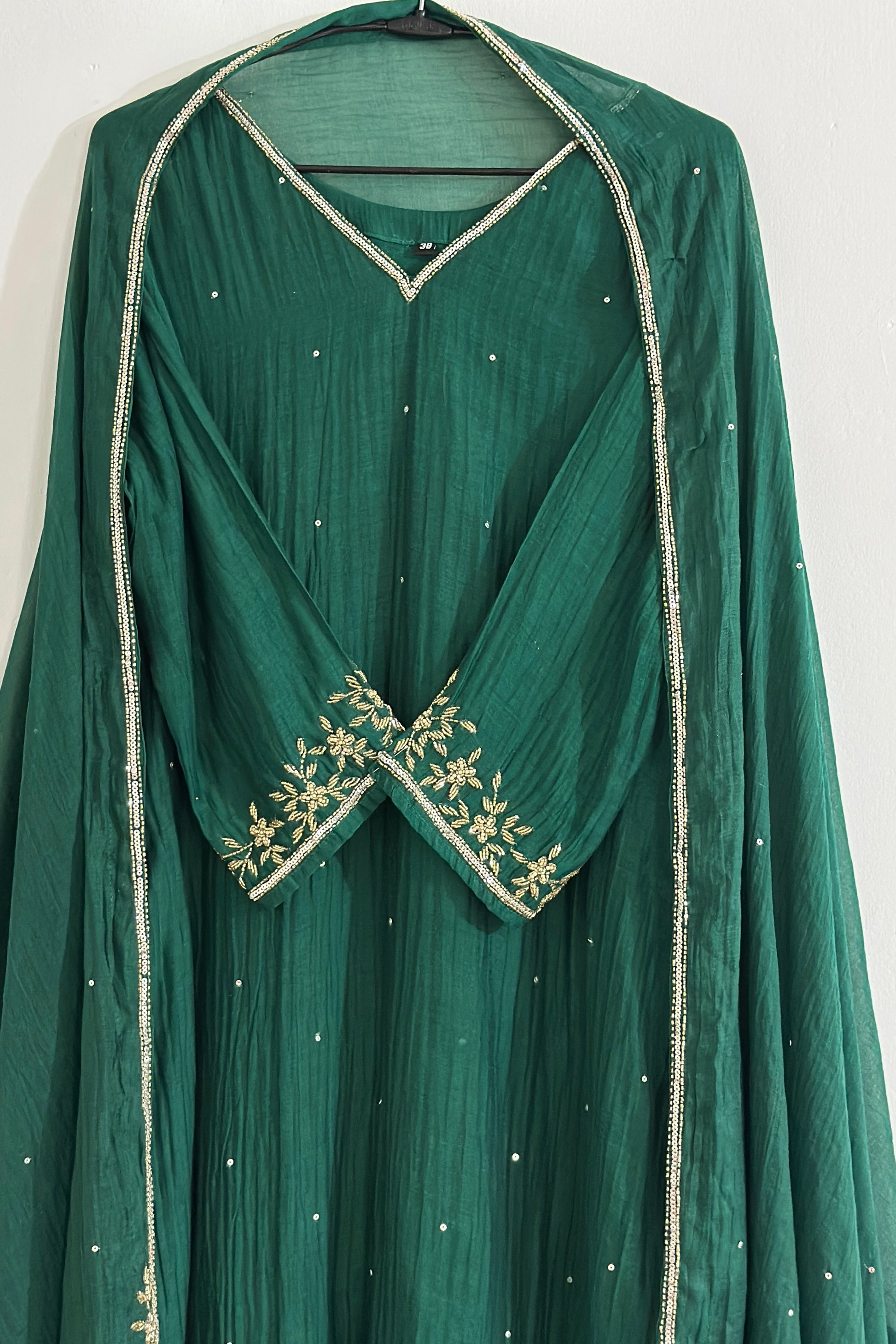 ✨”Anaya - Premium Green Mul Chanderi A-Line Kurta Set