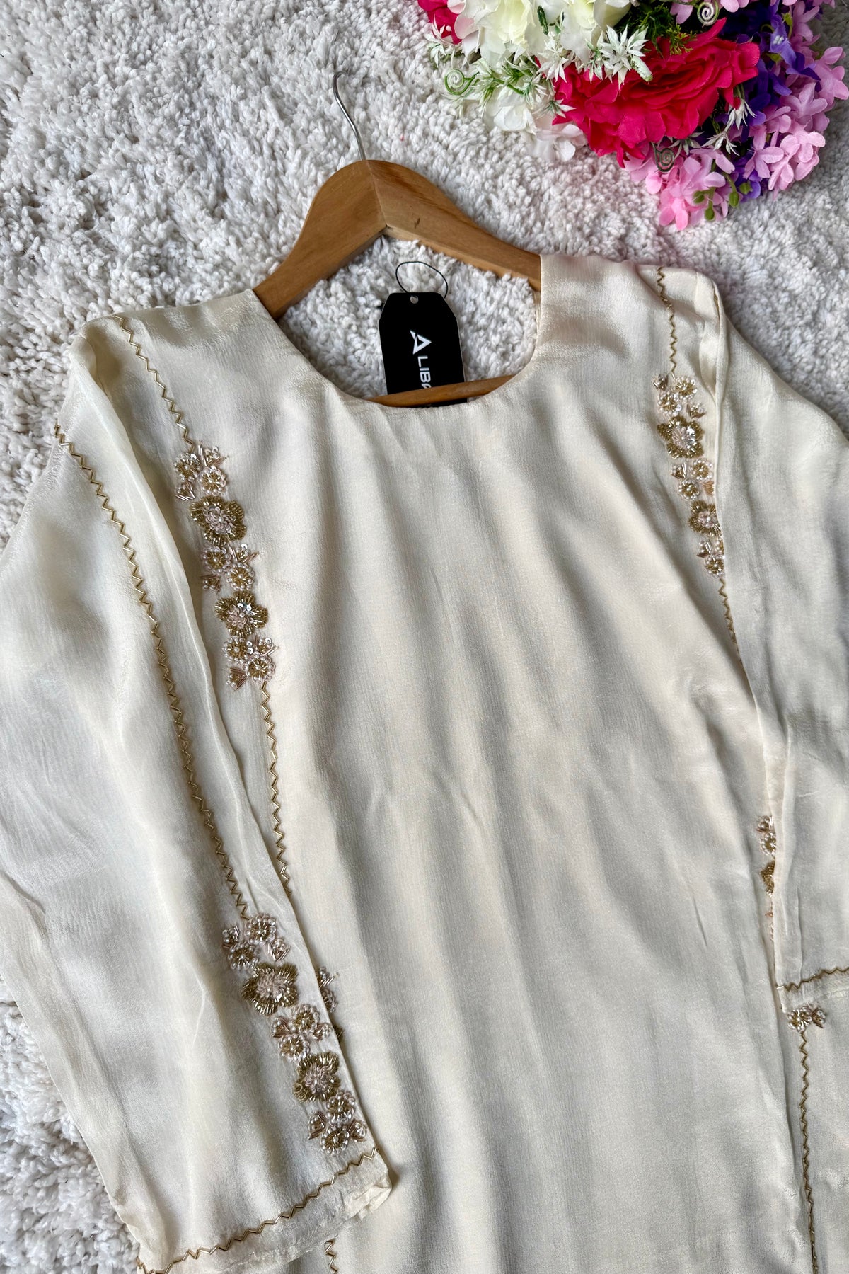 ✨Amara -Introducing Cream Heavy Handwork Chinnon A Line Suit
