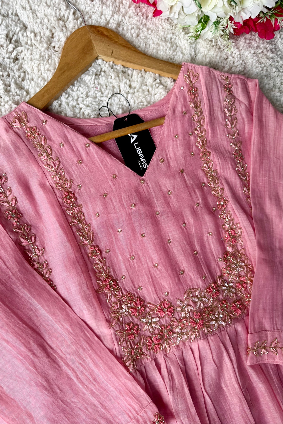 “Ayza” Premium Blush Rose Pink  Mul Chanderi A Line Suit set