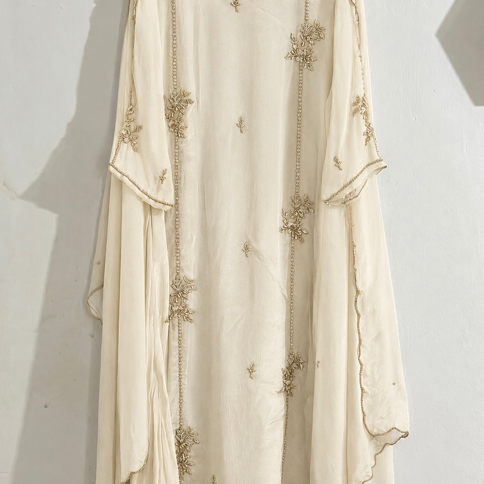 ✨Amara - Cream Heavy Handwork Chinnon A Line Suit