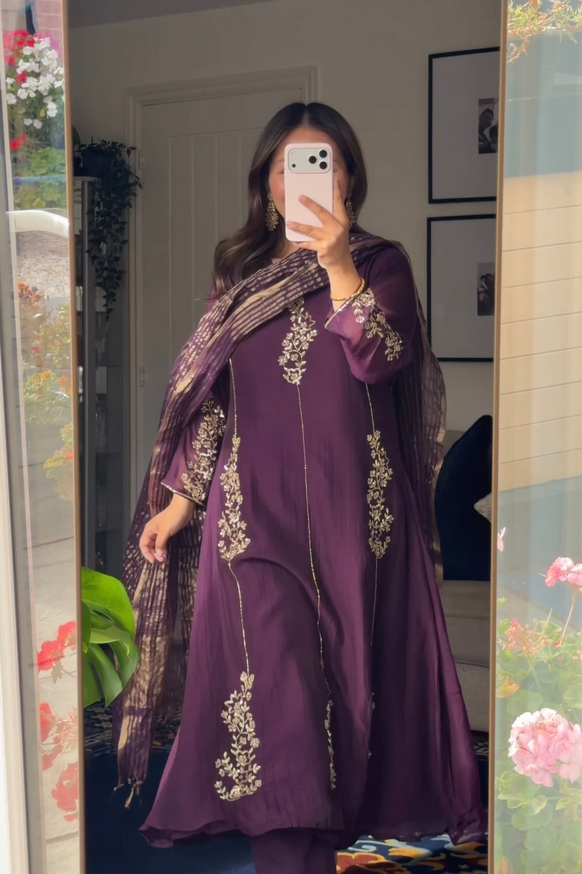 ✨Rida - Premium Purple Mul Chanderi A-Line Kurta Set
